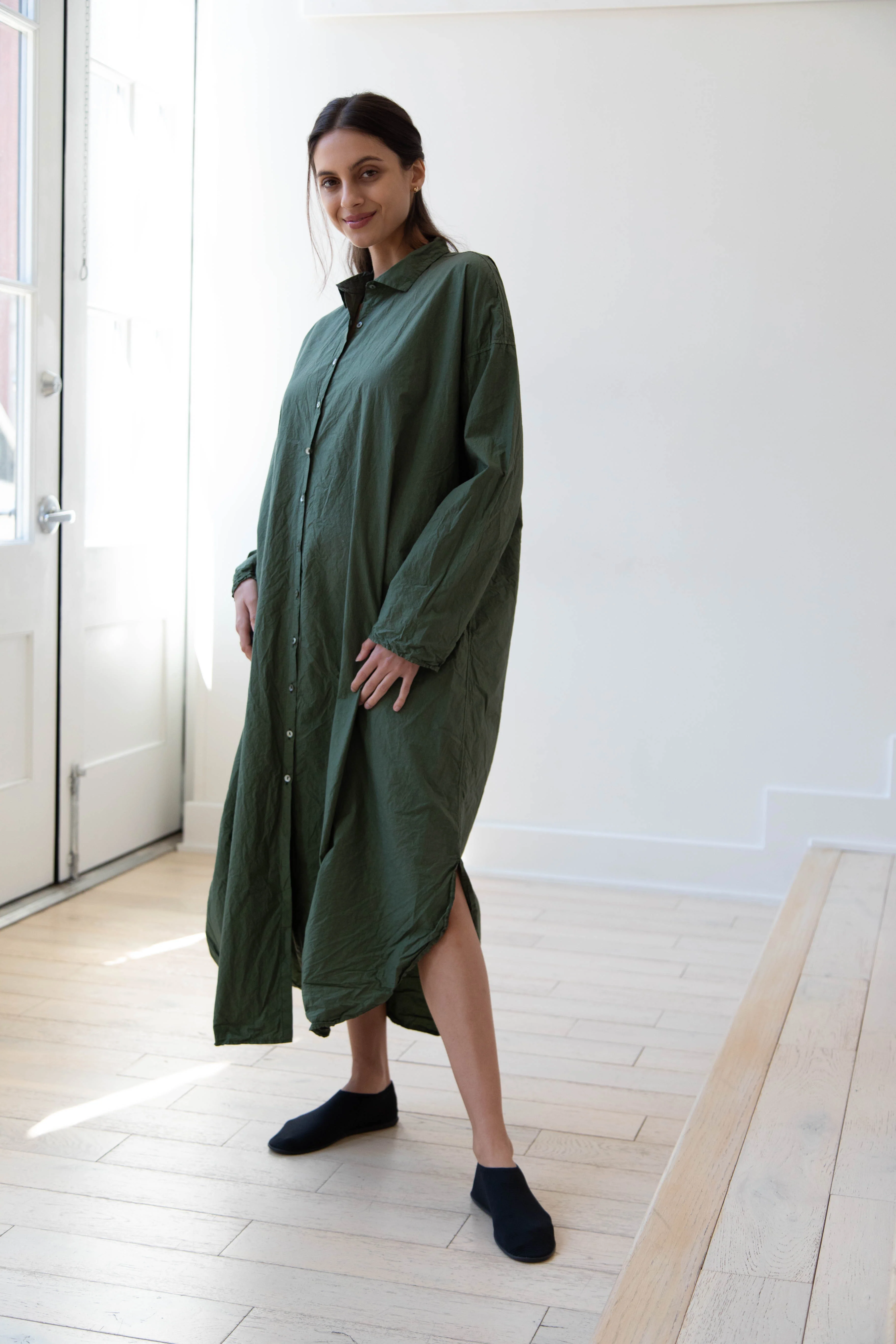 Album di Famiglia | TC Cotton Long Shirt Dress in Green - Image 11