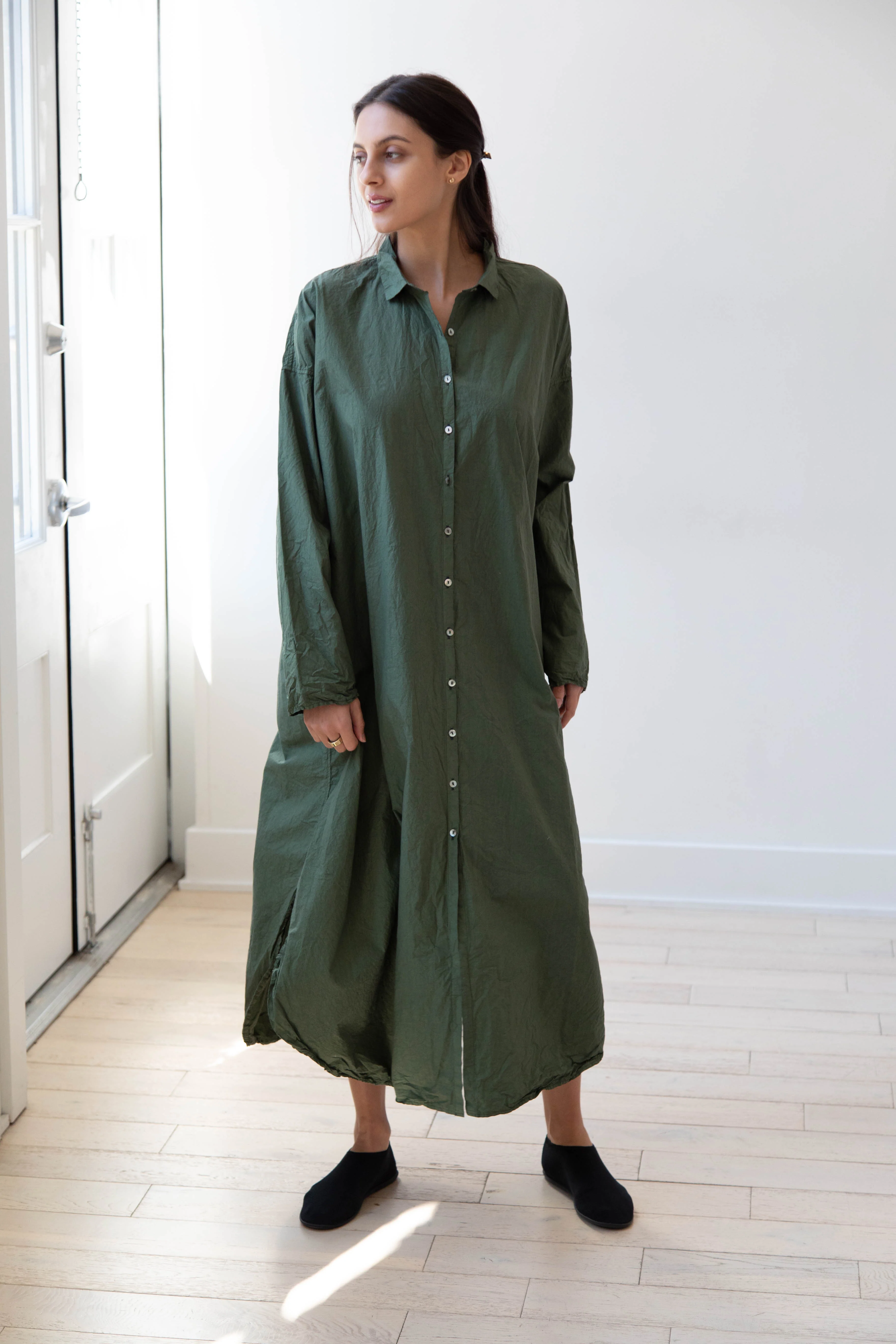 Album di Famiglia | TC Cotton Long Shirt Dress in Green - Image 4