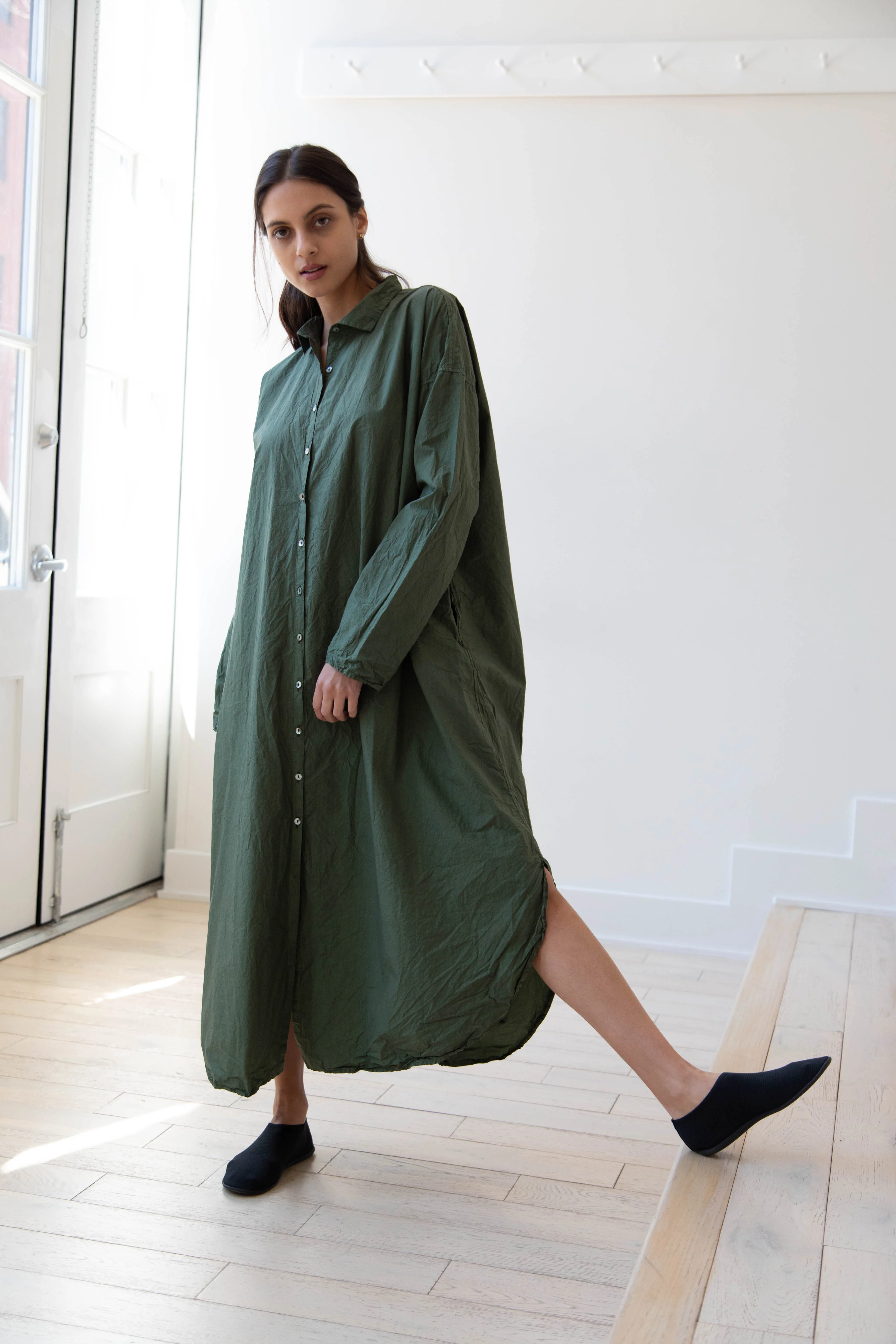 Album di Famiglia | TC Cotton Long Shirt Dress in Green - Image 9