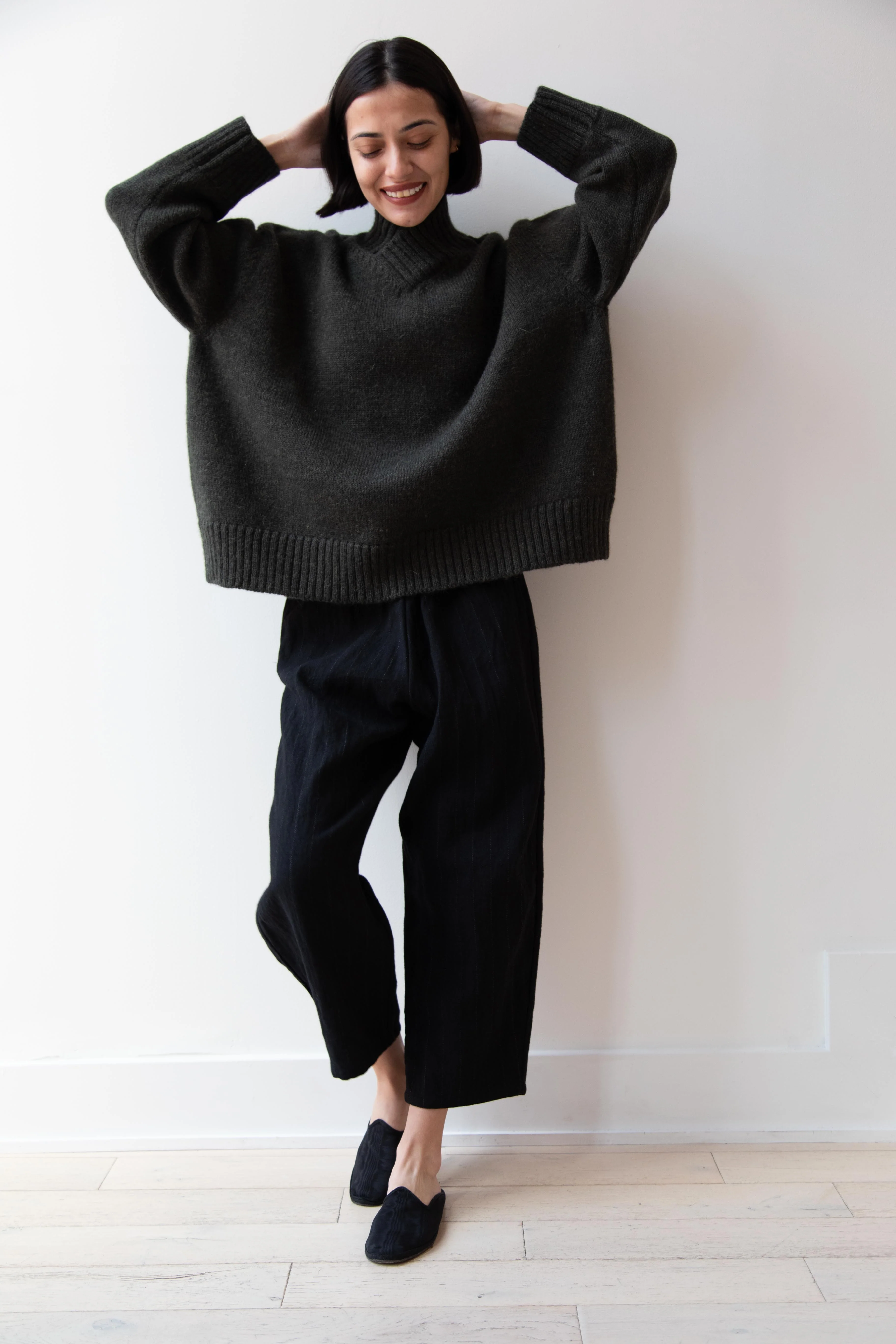 Apuntob | Pinstripe Wool Linen Trouser in Black - Image 14