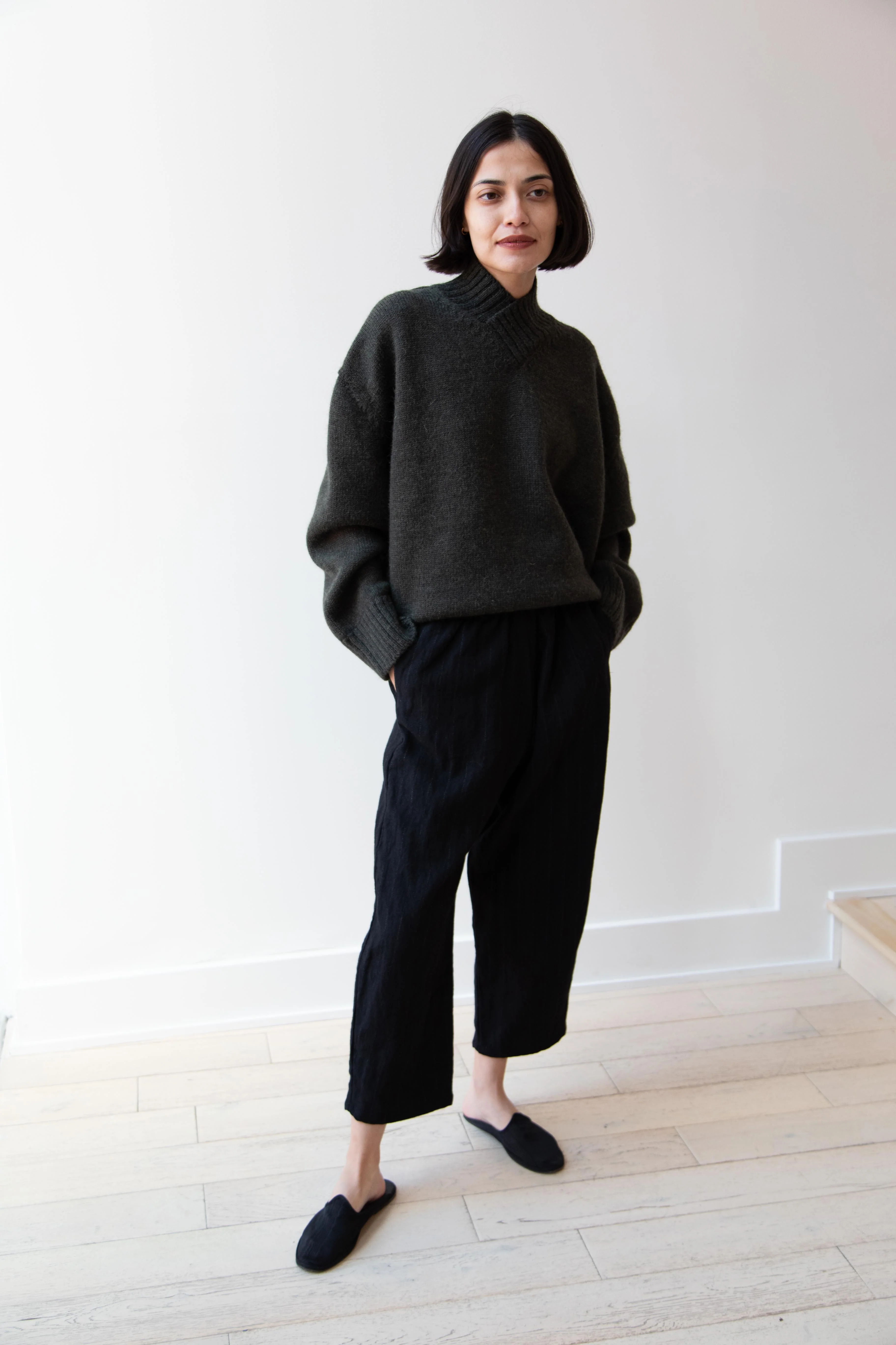 Apuntob | Pinstripe Wool Linen Trouser in Black - Image 19