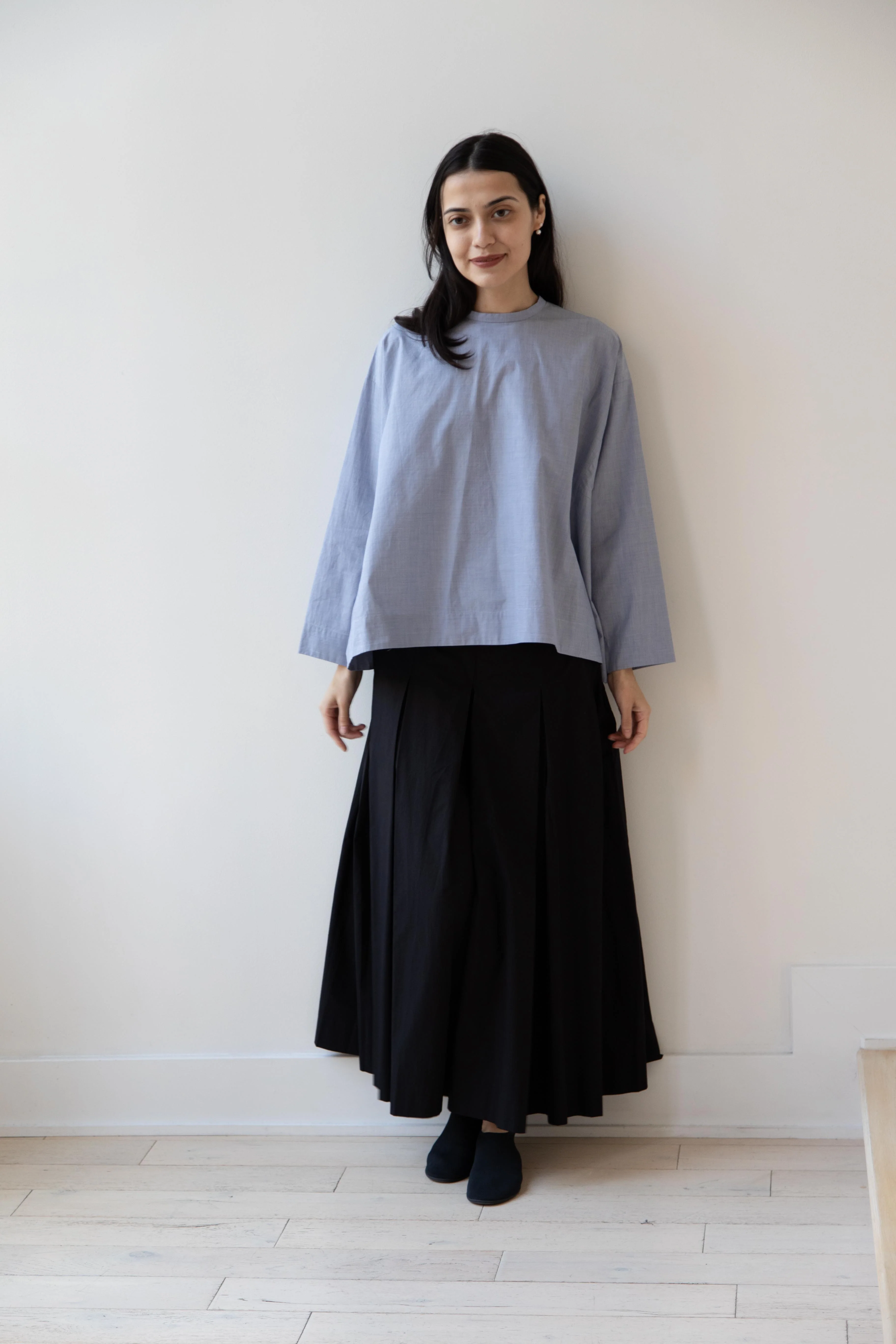 Arts & Science | Back Button Tent Line Top in Blue Cotton - Image 11