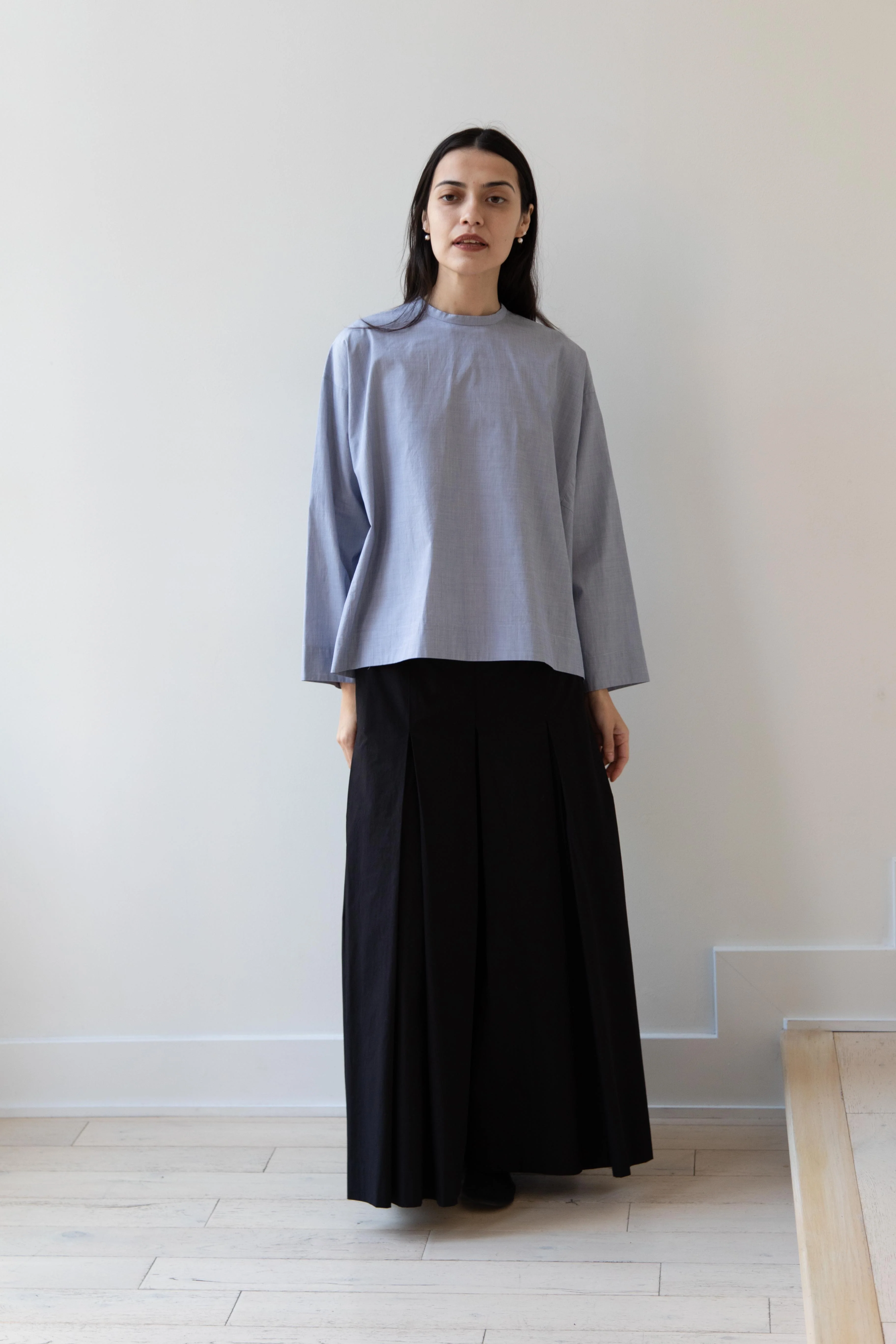 Arts & Science | Back Button Tent Line Top in Blue Cotton - Image 19
