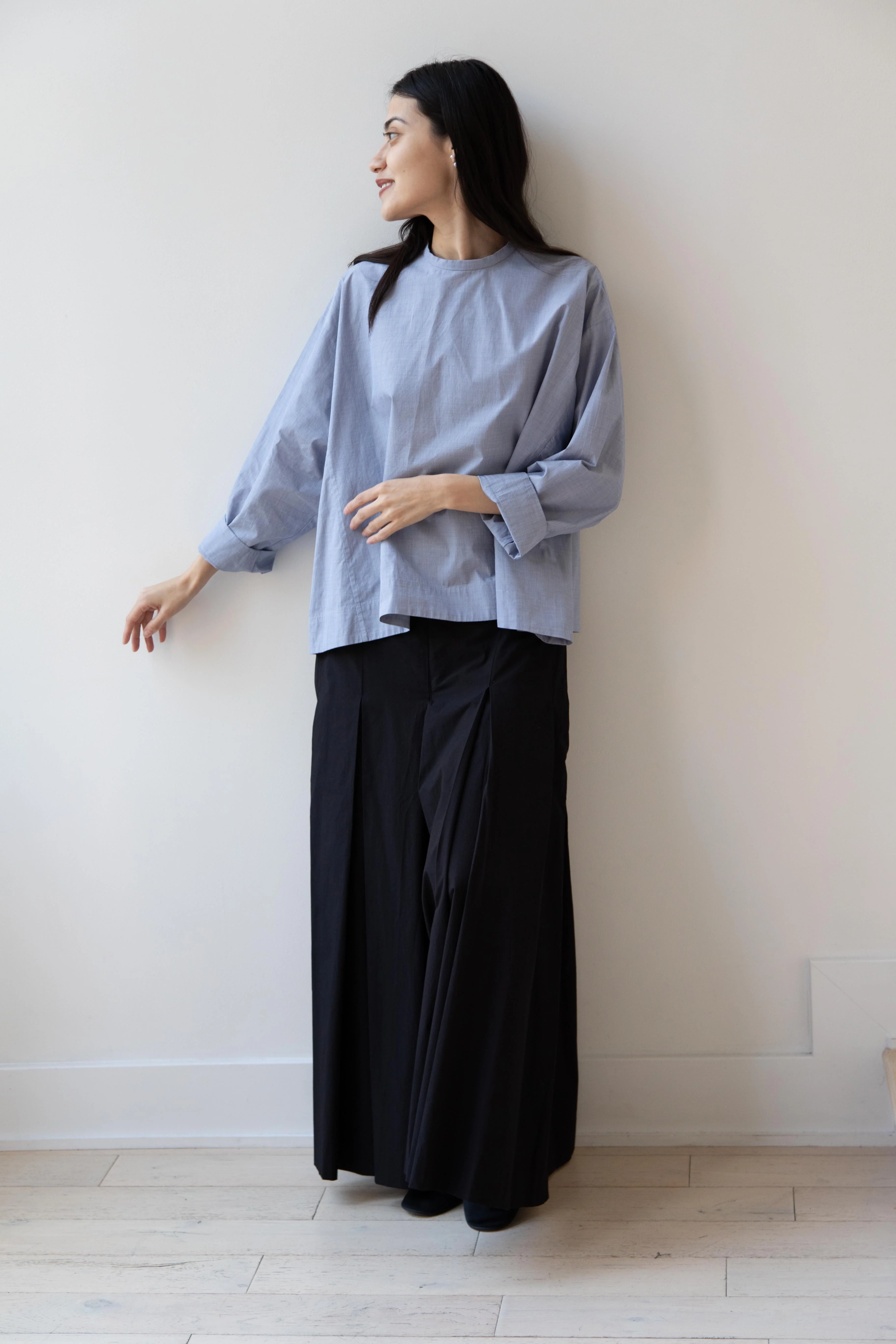 Arts & Science | Back Button Tent Line Top in Blue Cotton - Image 31