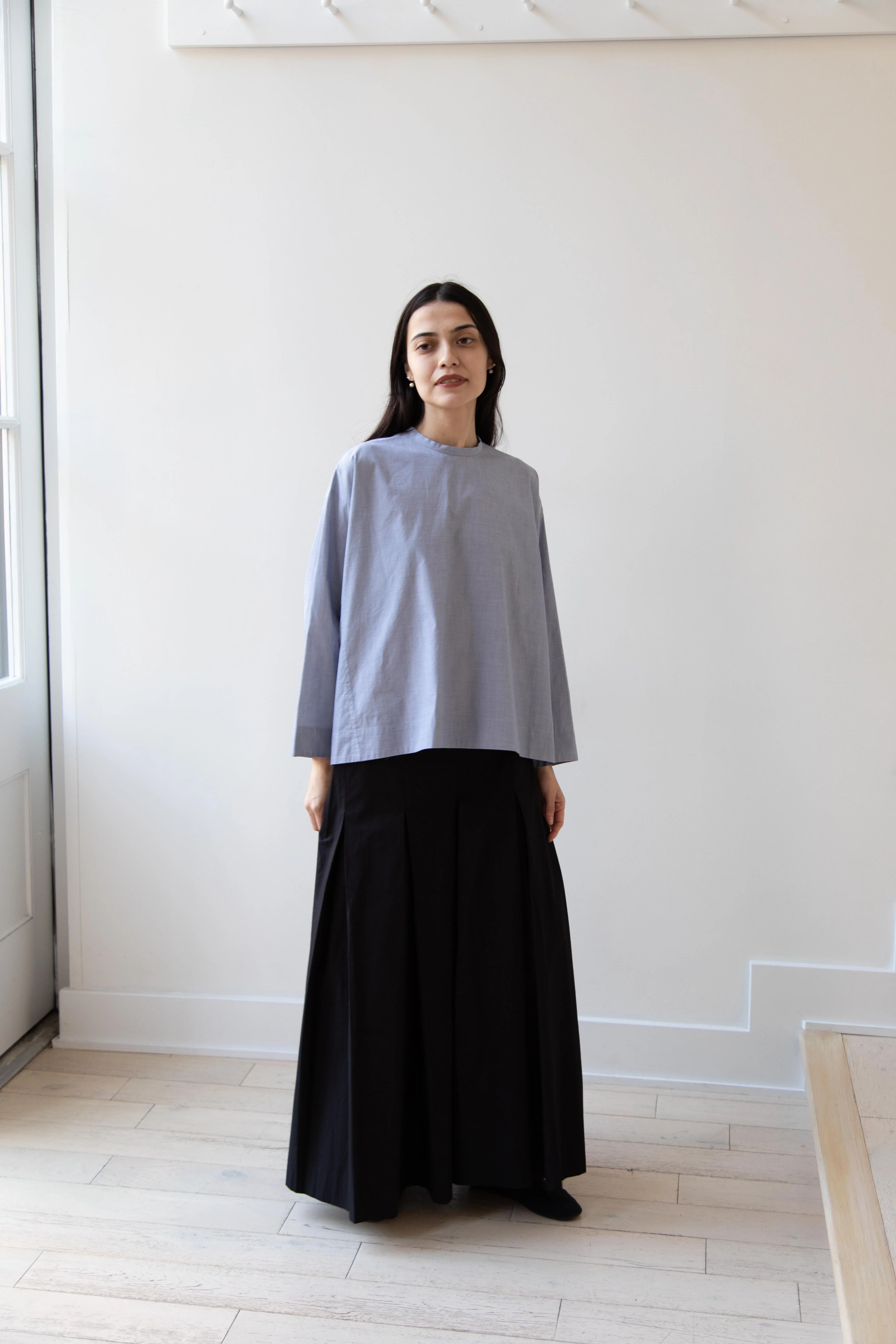 Arts & Science | Back Button Tent Line Top in Blue Cotton - Image 6