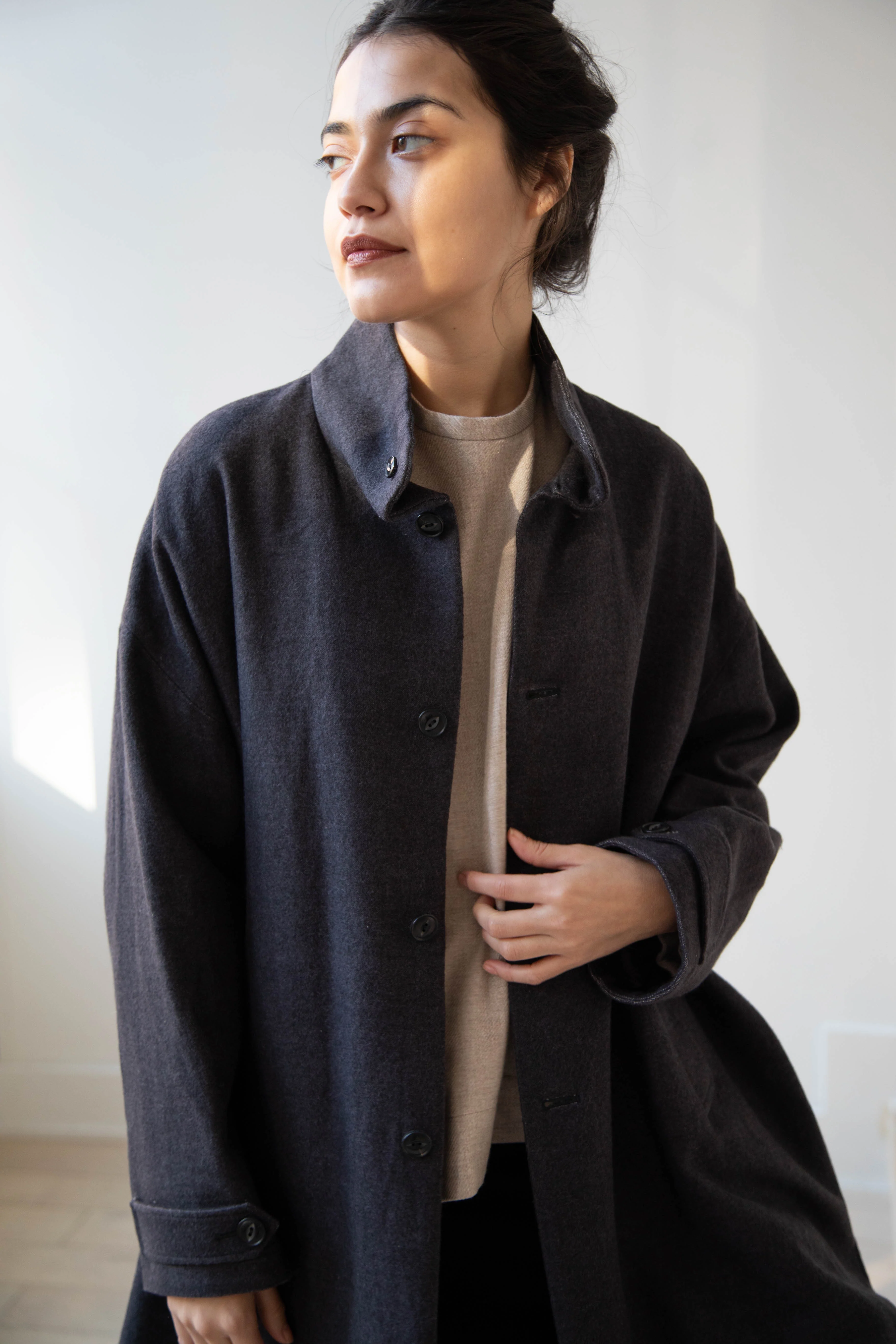 Arts & Science Band Collar Balloon Coat in Charcoal - Image 10