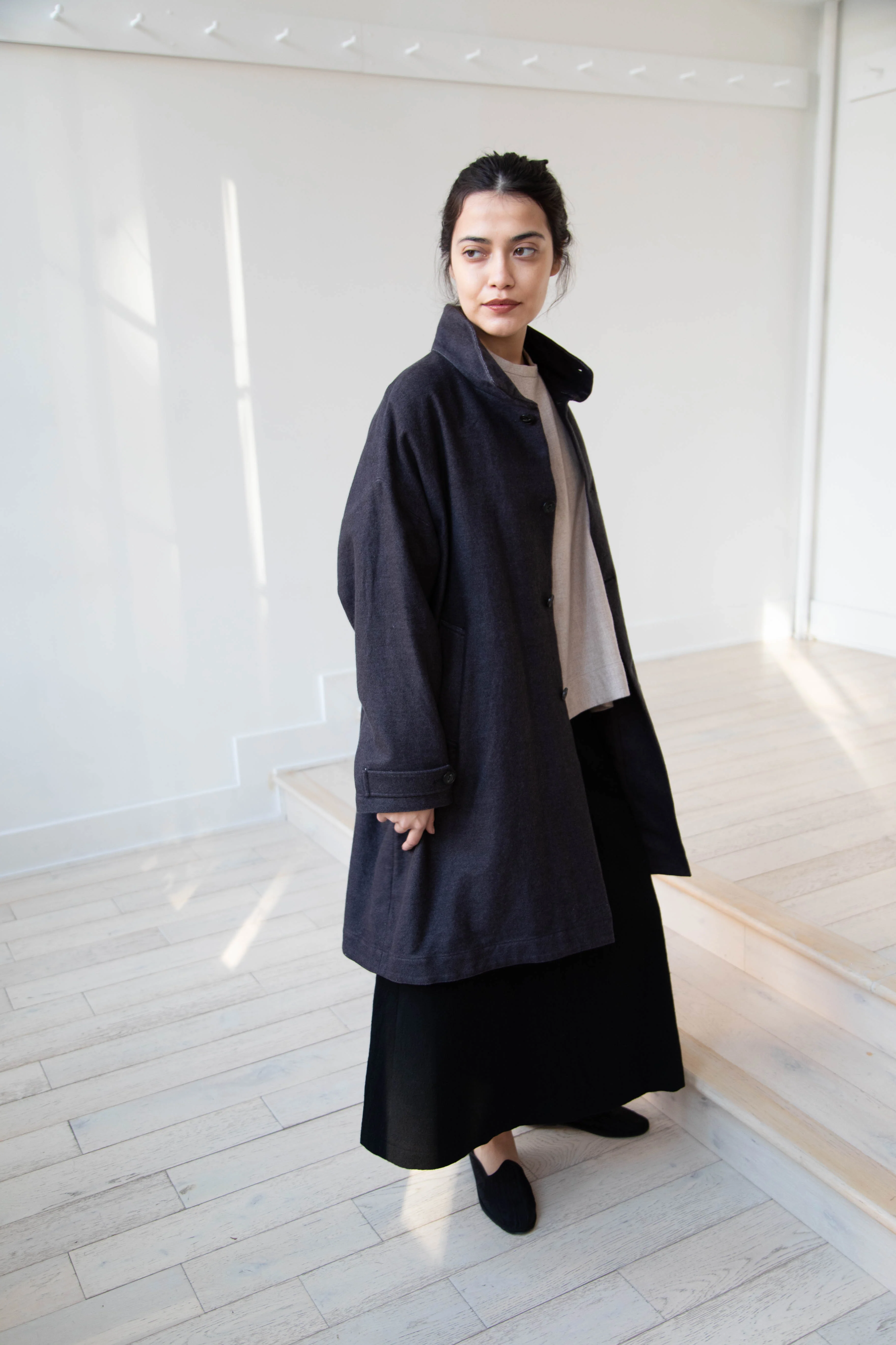 Arts & Science Band Collar Balloon Coat in Charcoal - Image 21