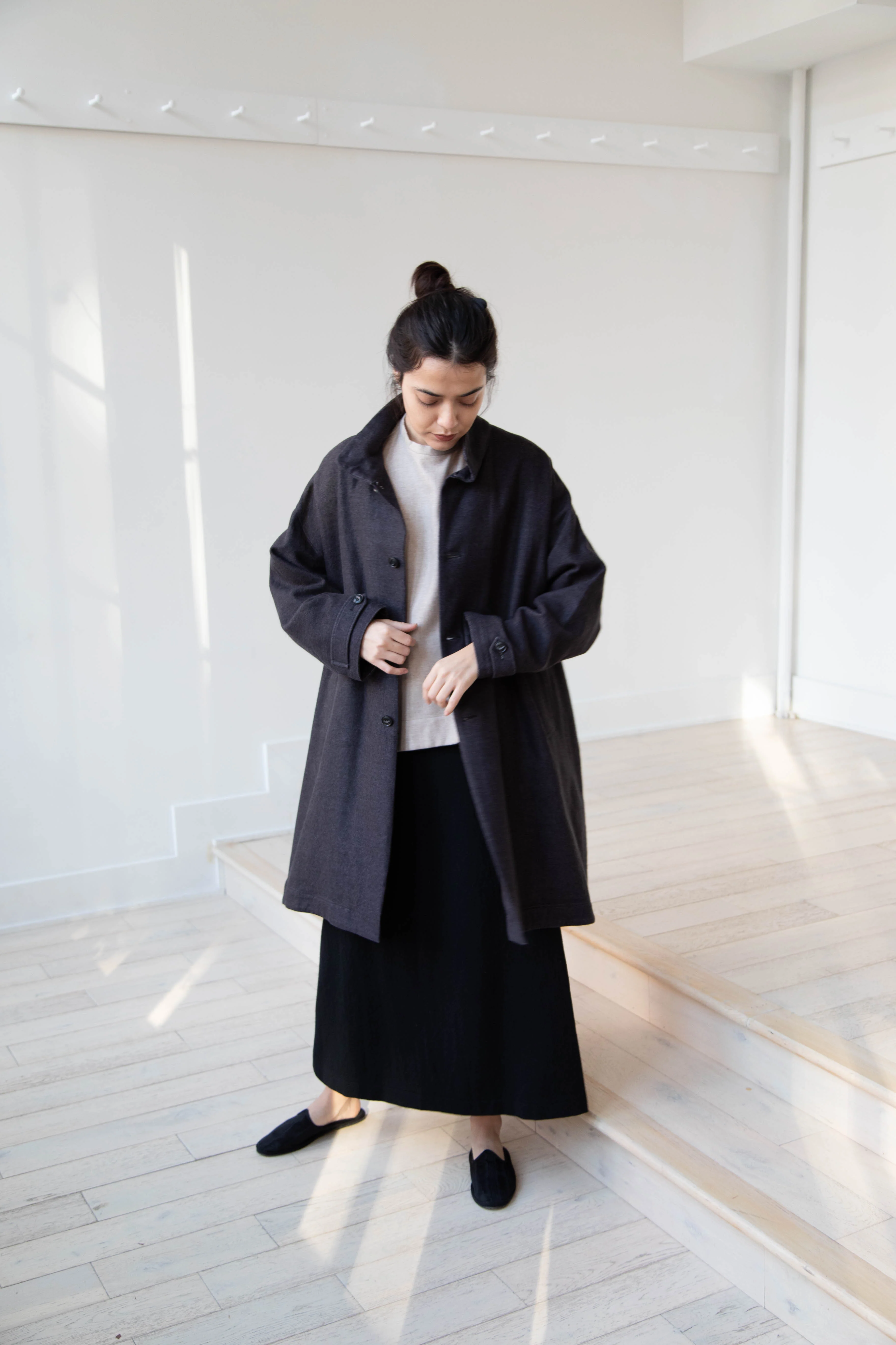 Arts & Science Band Collar Balloon Coat in Charcoal - Image 23