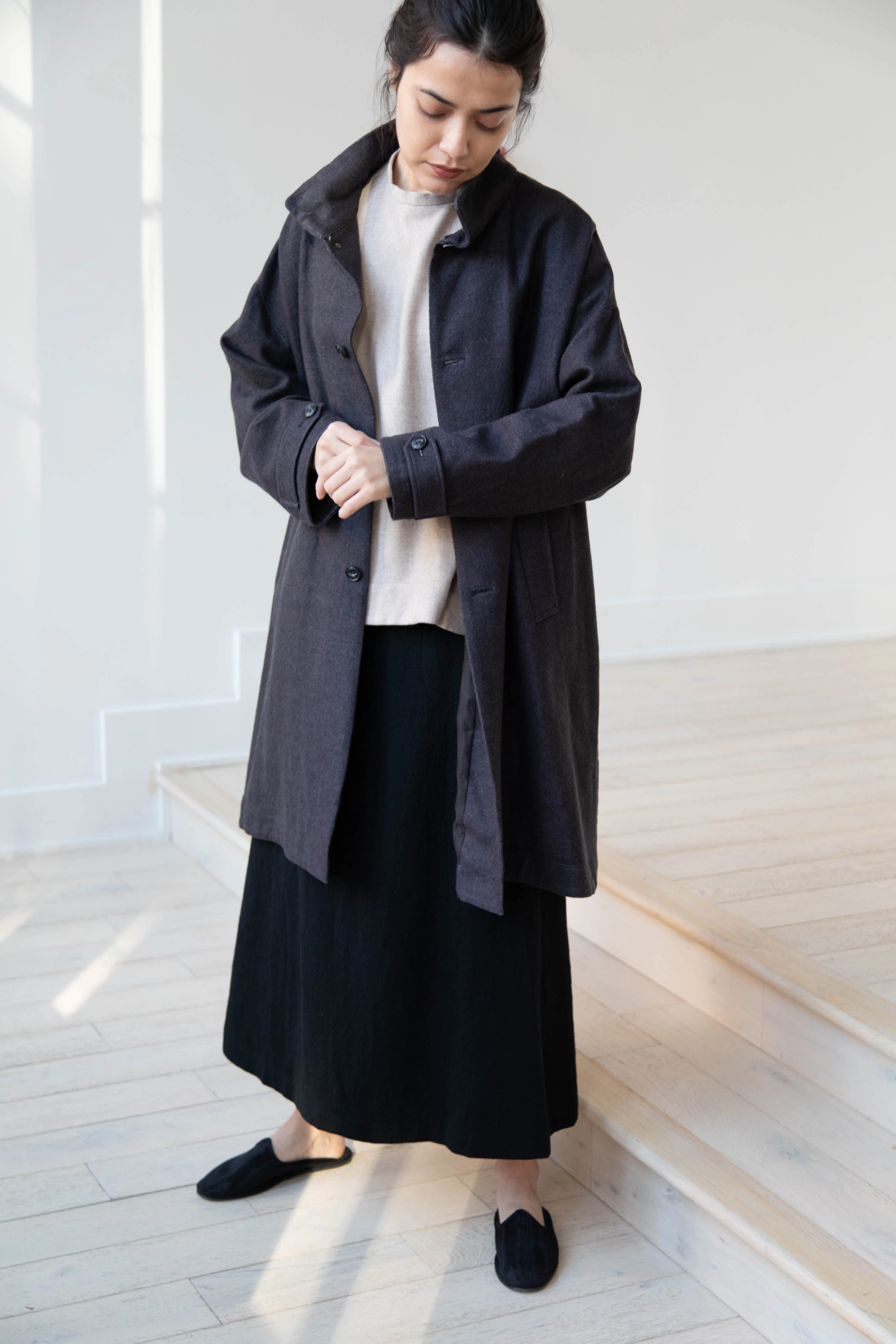 Arts & Science Band Collar Balloon Coat in Charcoal - Image 24