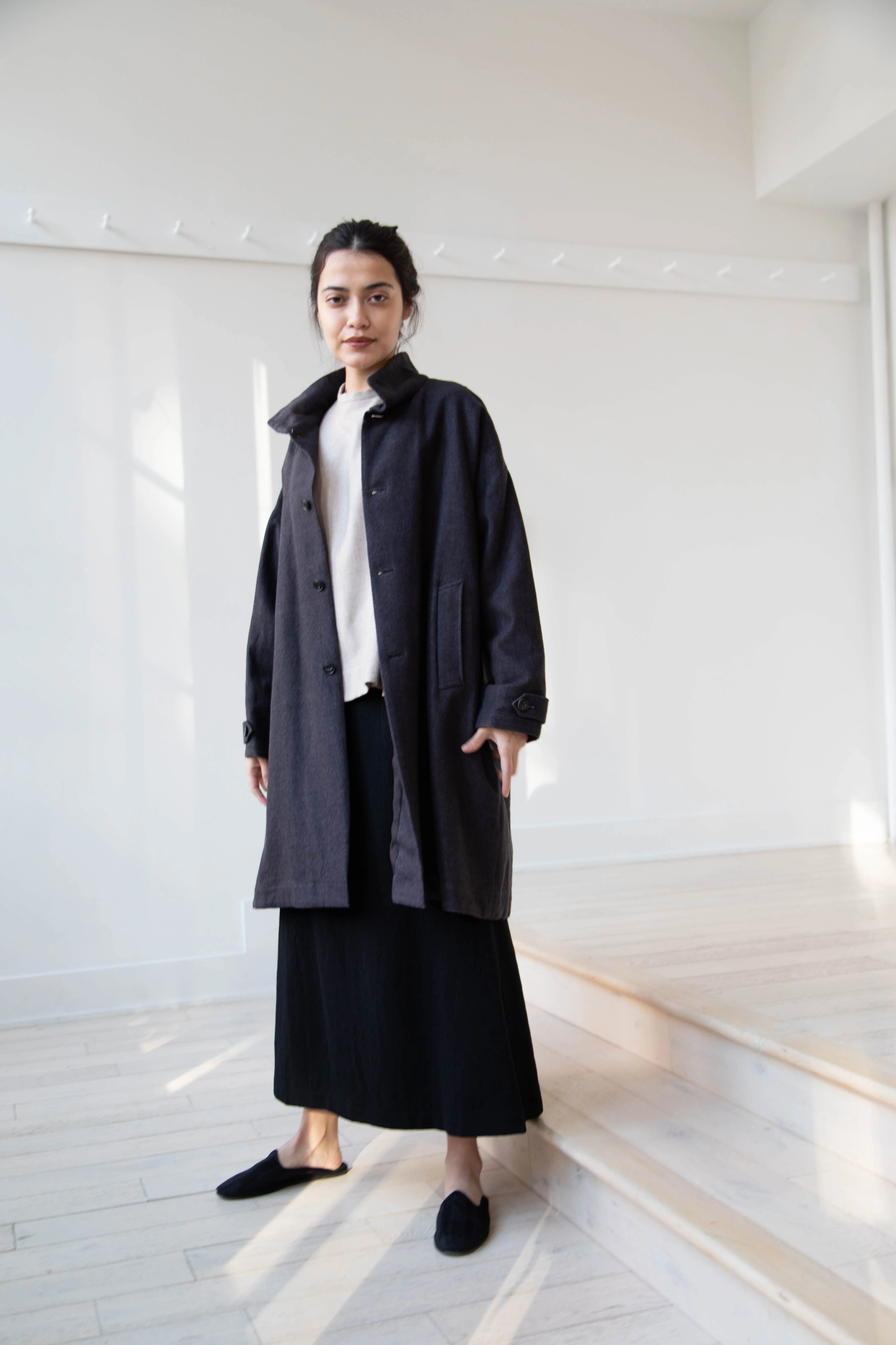 Arts & Science Band Collar Balloon Coat in Charcoal - Image 25