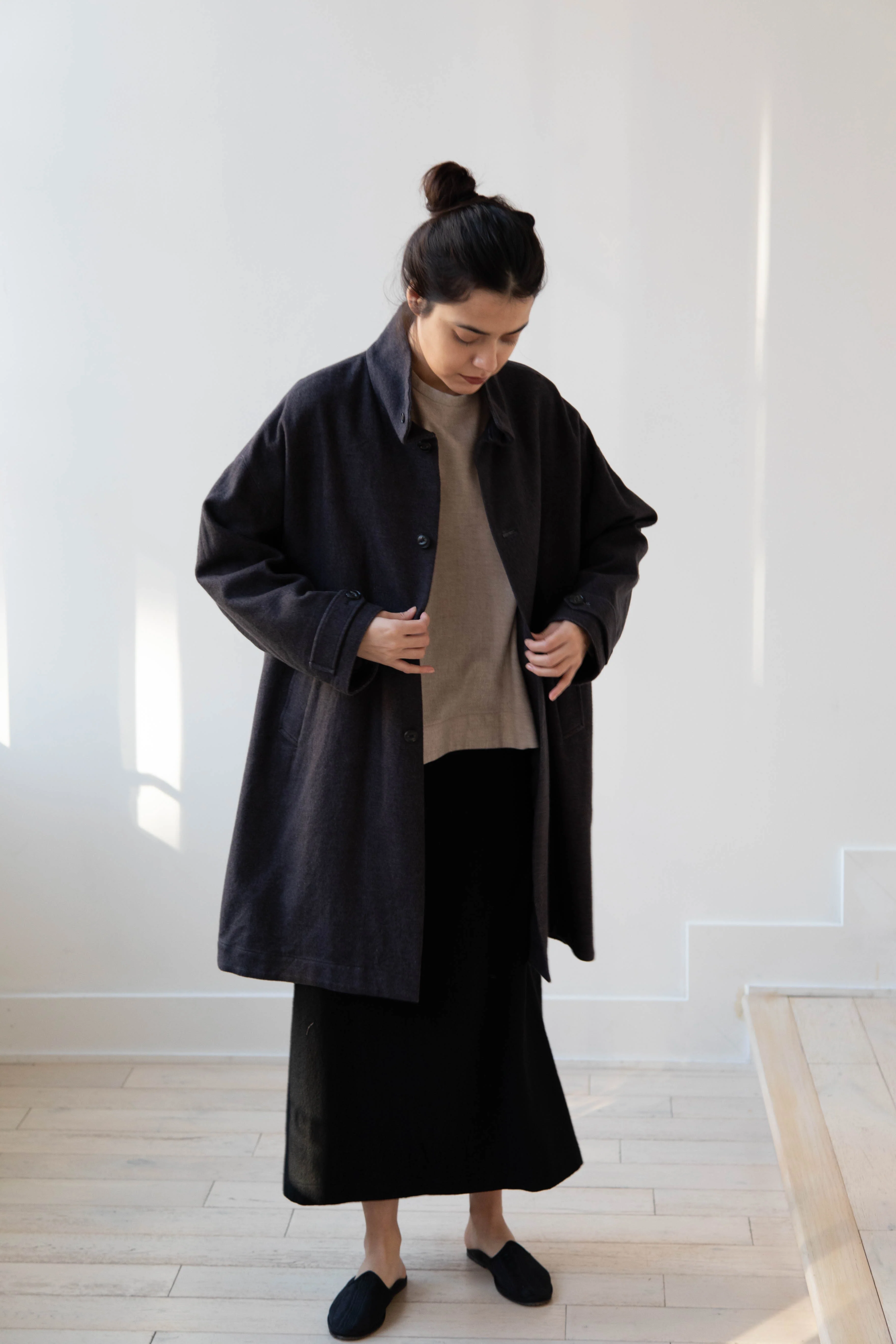 Arts & Science Band Collar Balloon Coat in Charcoal - Image 3