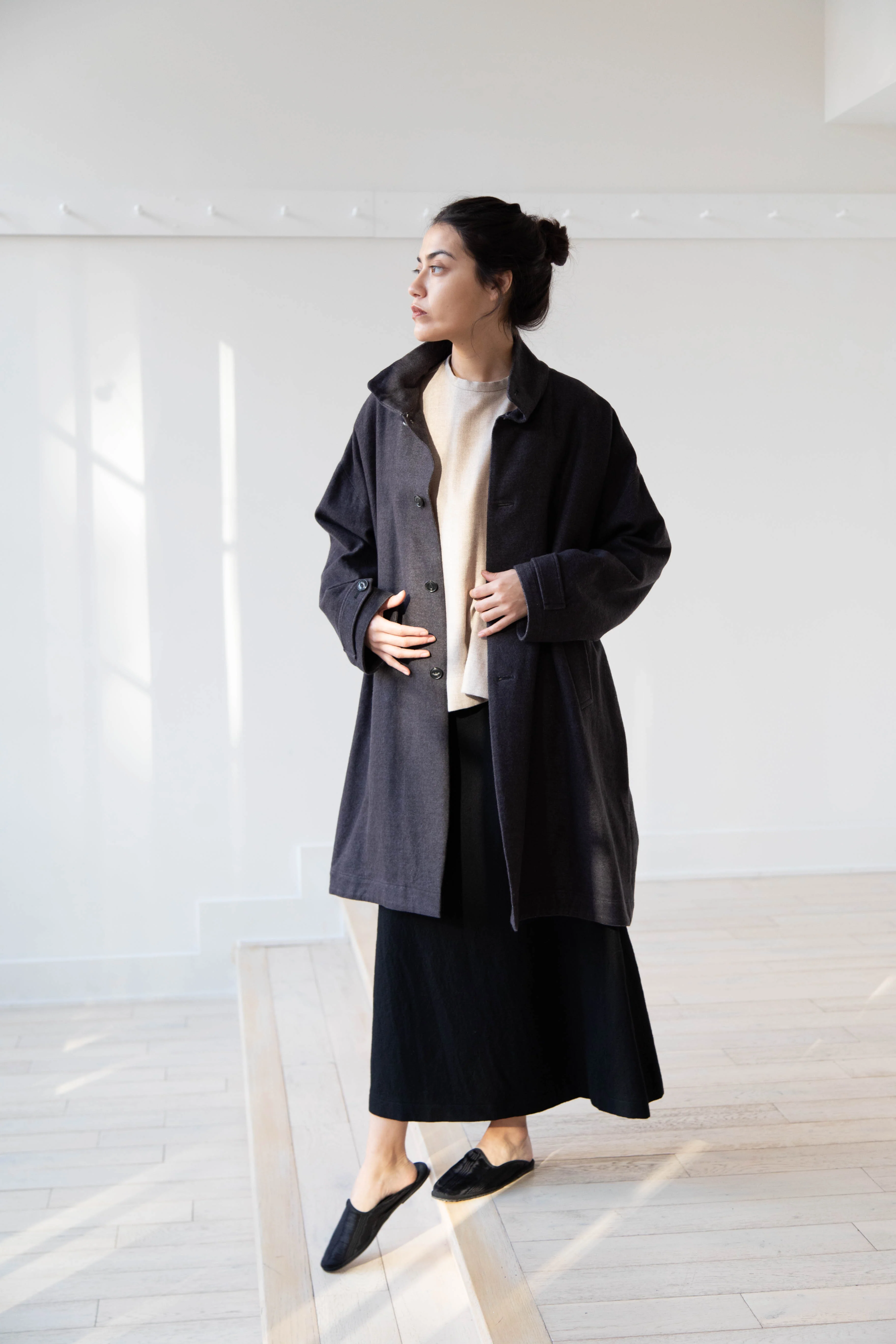 Arts & Science Band Collar Balloon Coat in Charcoal - Image 31