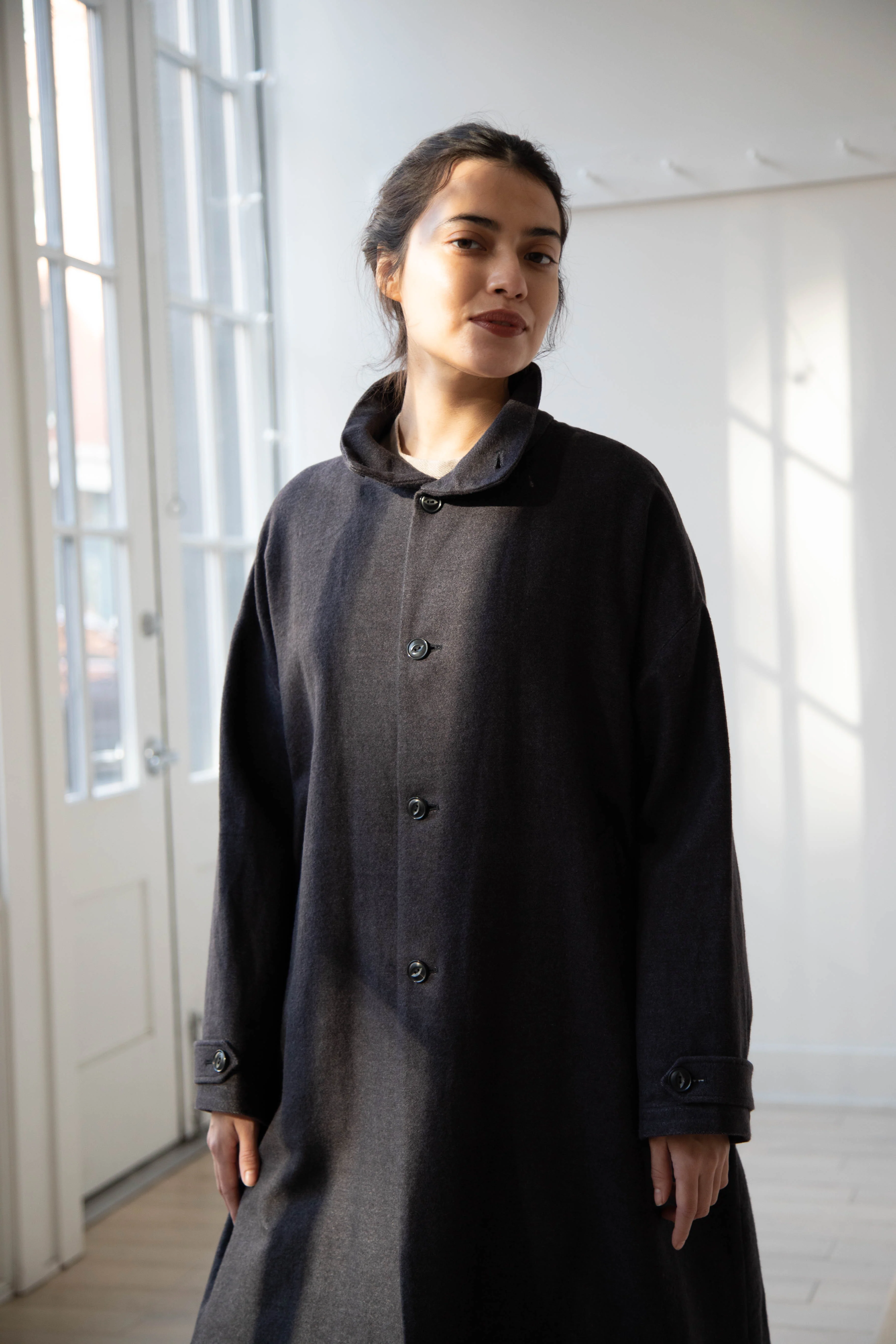 Arts & Science Band Collar Balloon Coat in Charcoal - Image 38