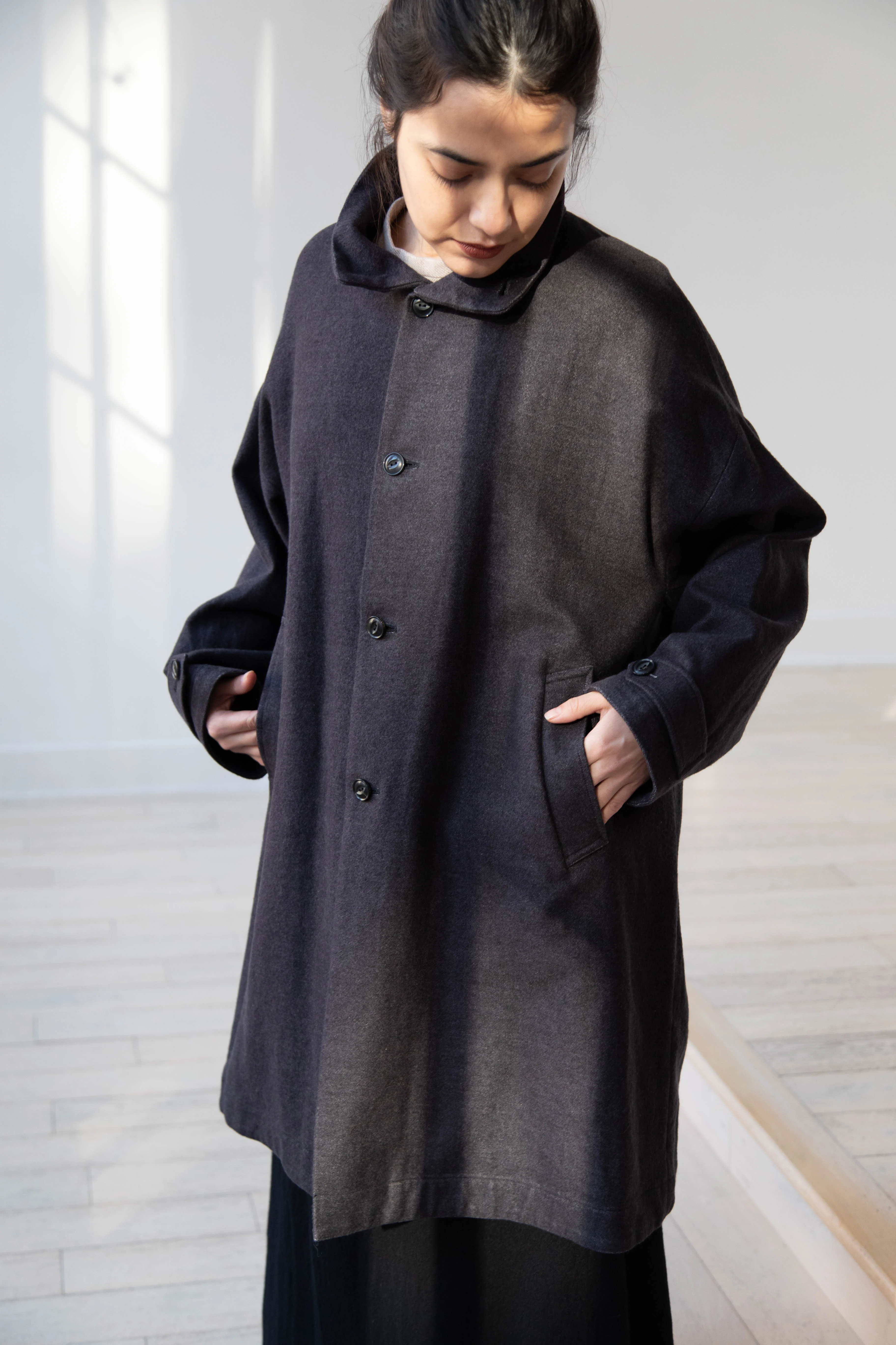 Arts & Science Band Collar Balloon Coat in Charcoal - Image 39