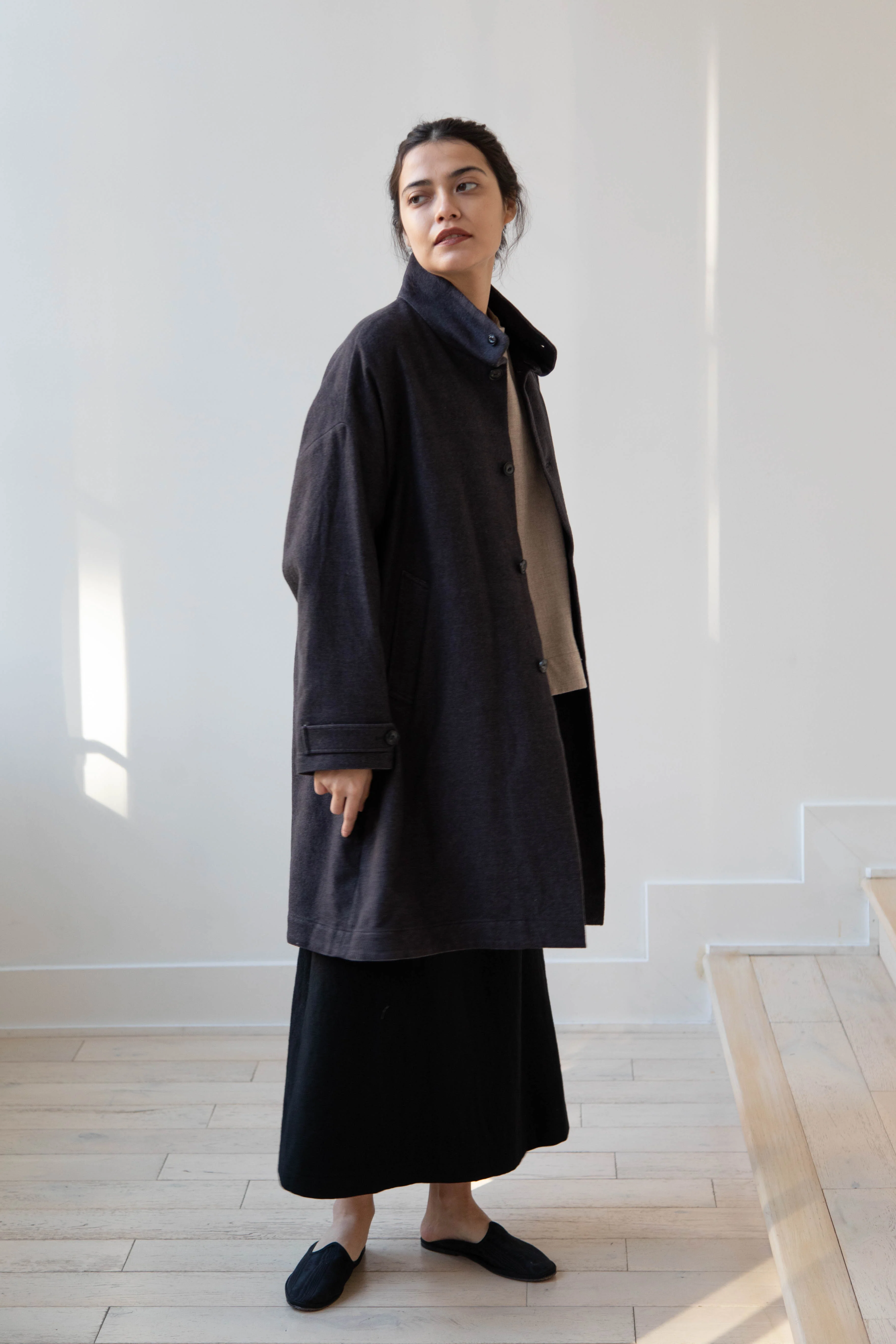 Arts & Science Band Collar Balloon Coat in Charcoal - Image 4