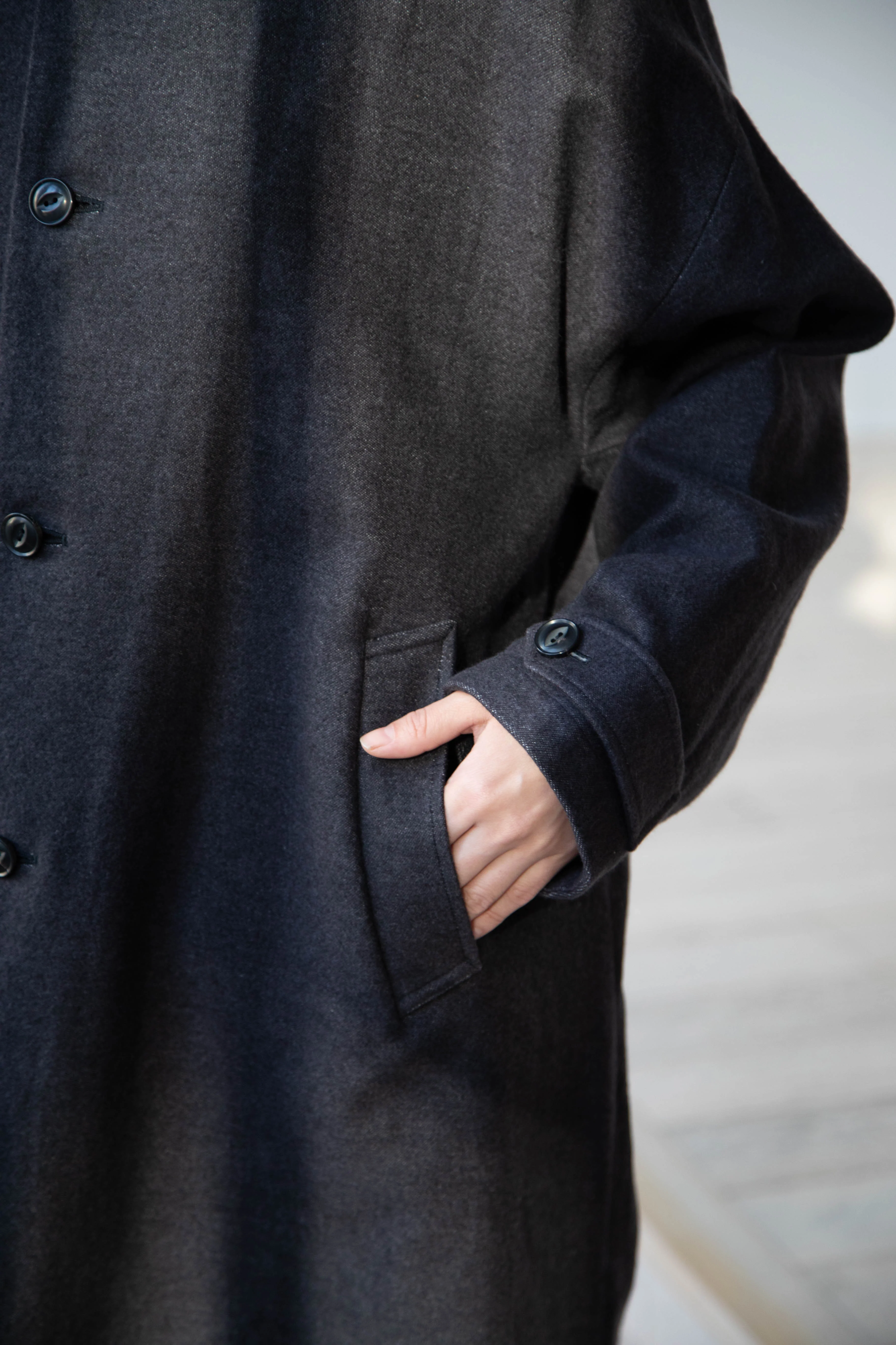 Arts & Science Band Collar Balloon Coat in Charcoal - Image 40