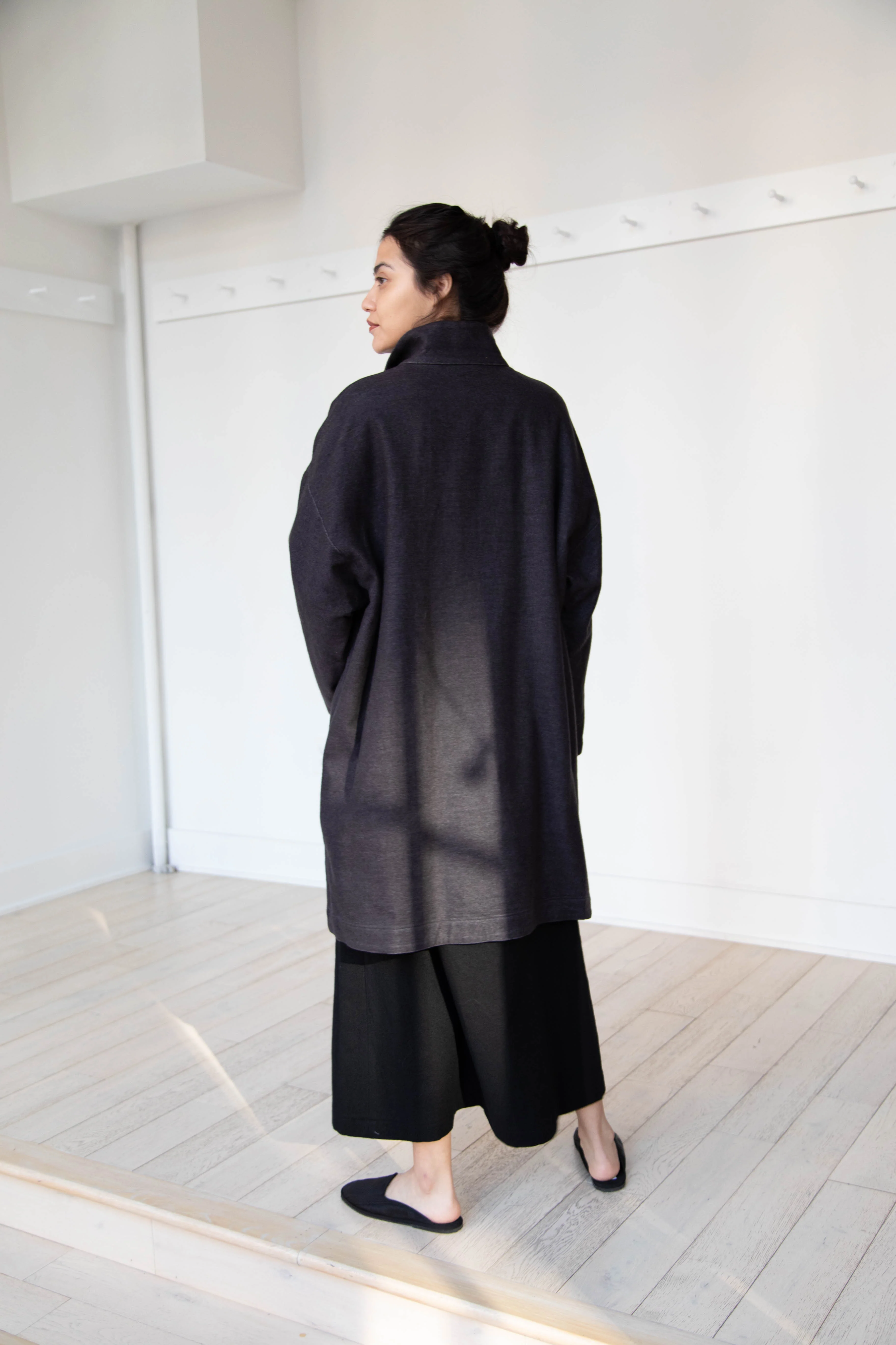 Arts & Science Band Collar Balloon Coat in Charcoal - Image 43