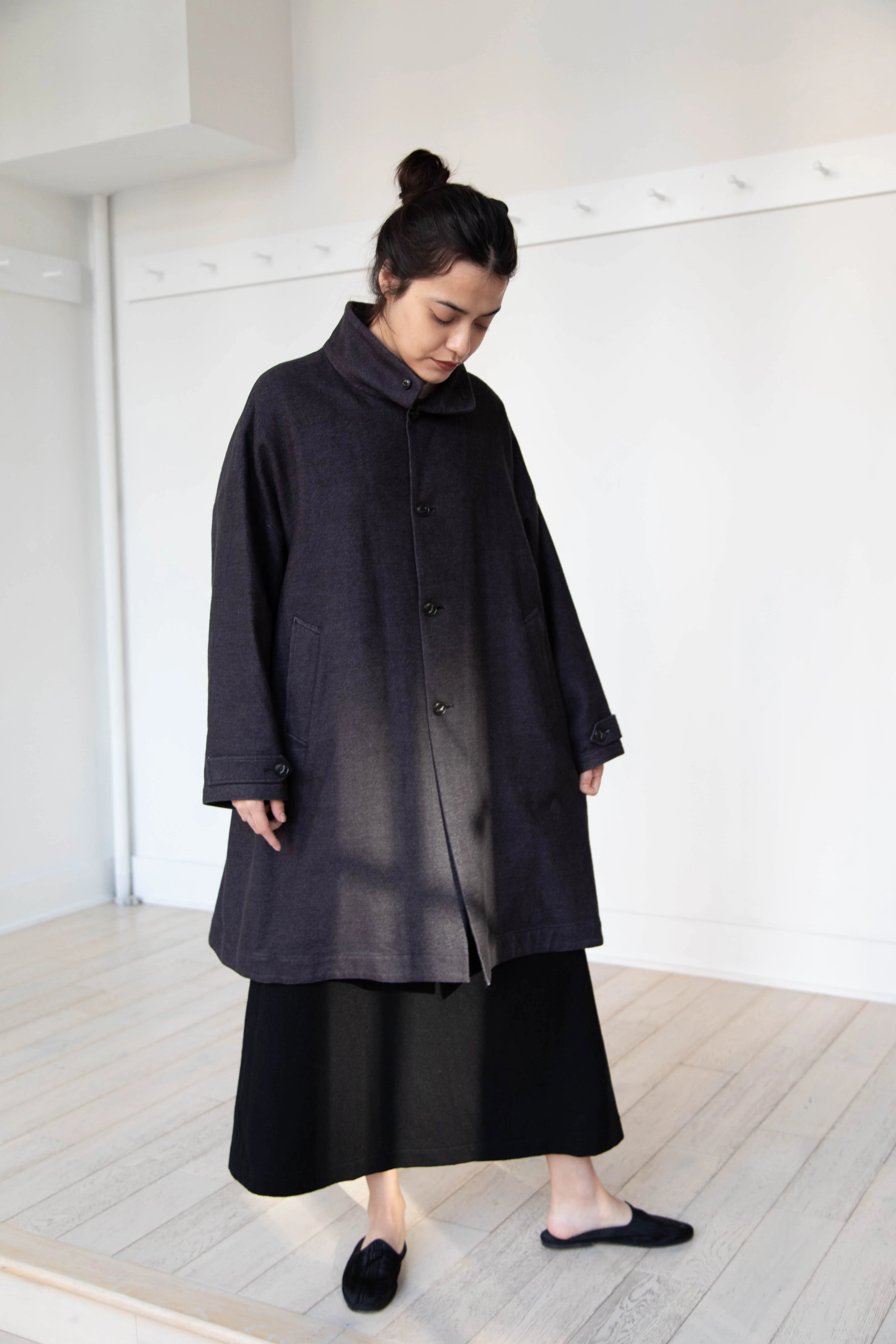 Arts & Science Band Collar Balloon Coat in Charcoal - Image 45