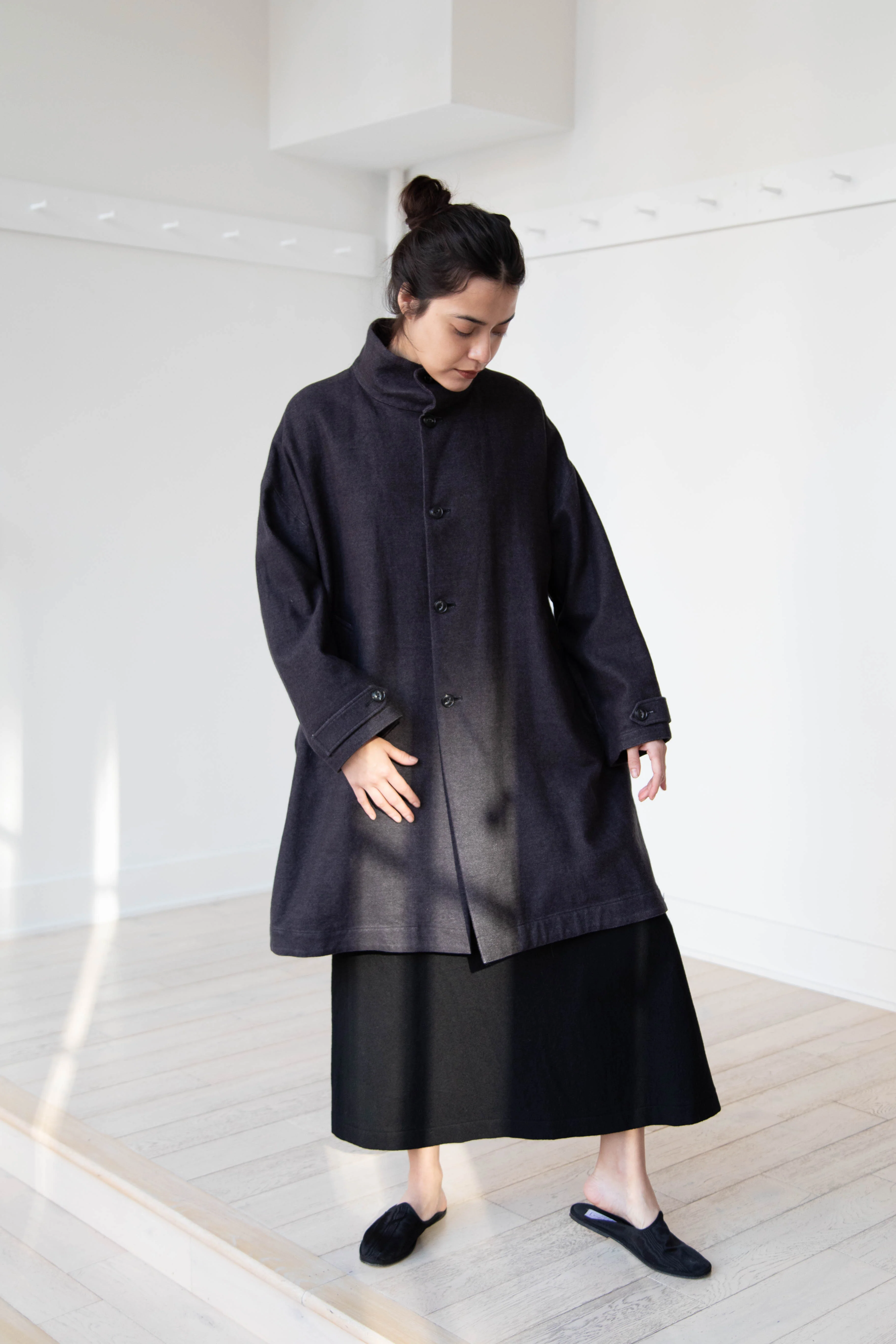 Arts & Science Band Collar Balloon Coat in Charcoal - Image 46