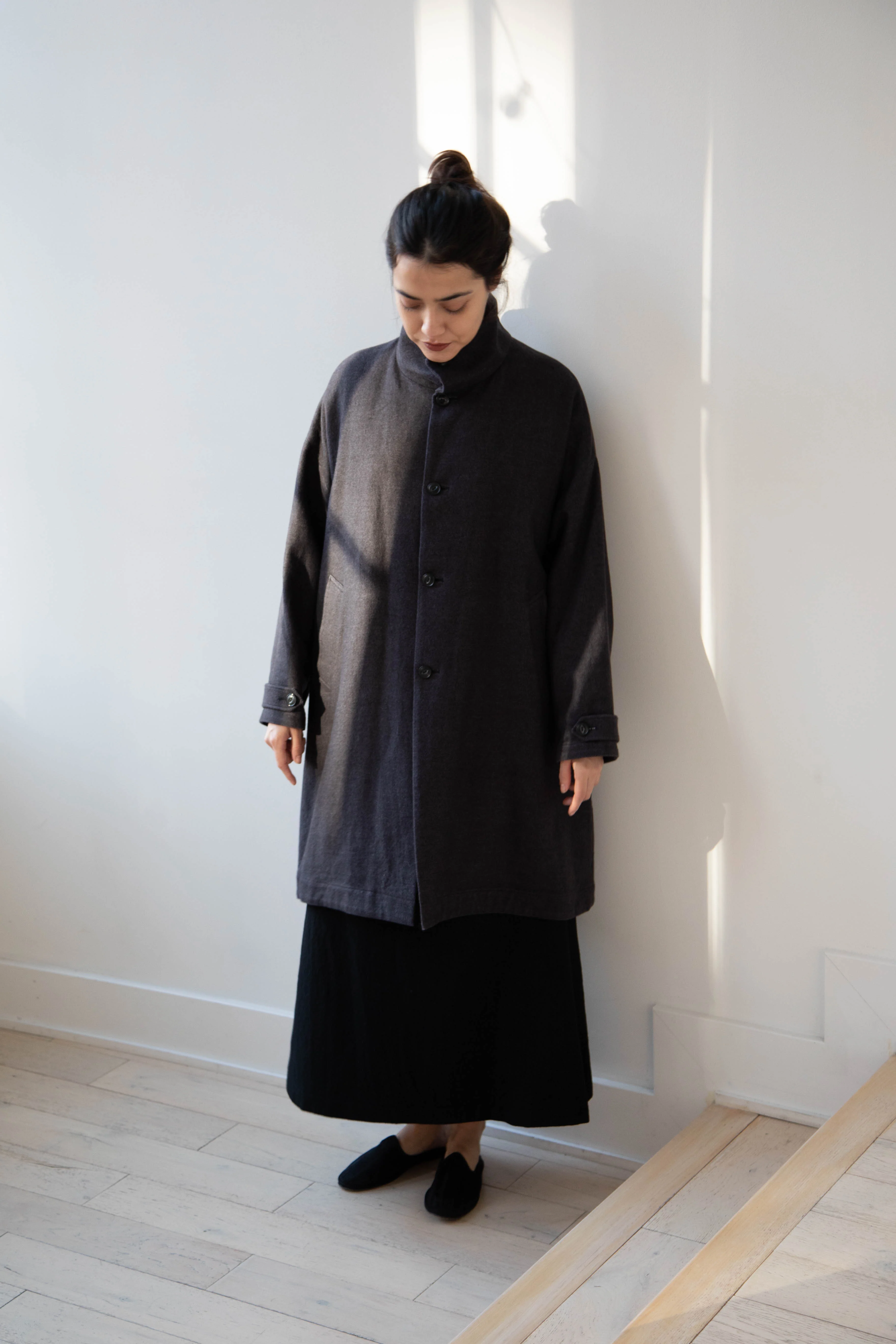 Arts & Science Band Collar Balloon Coat in Charcoal - Image 48