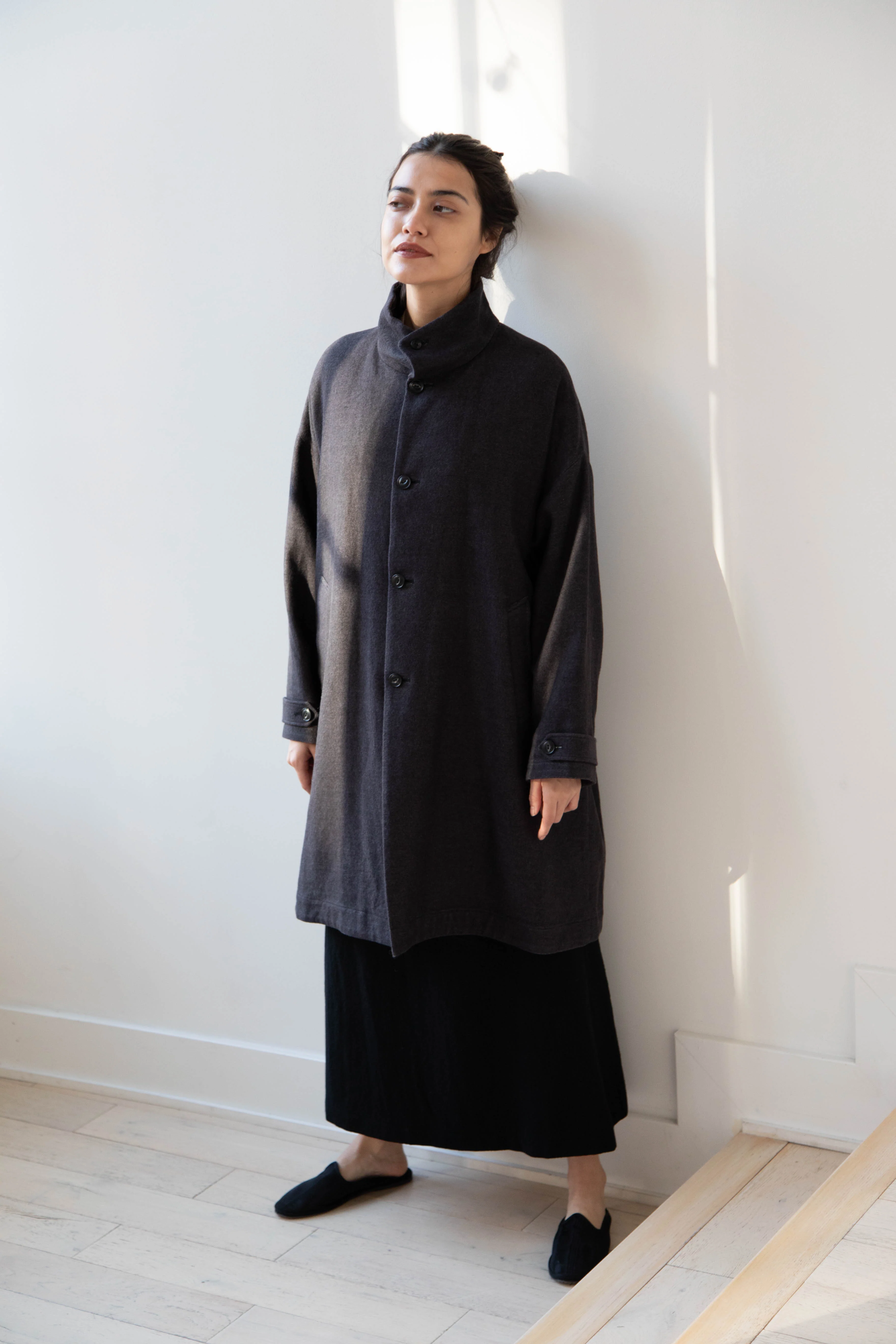 Arts & Science Band Collar Balloon Coat in Charcoal - Image 49