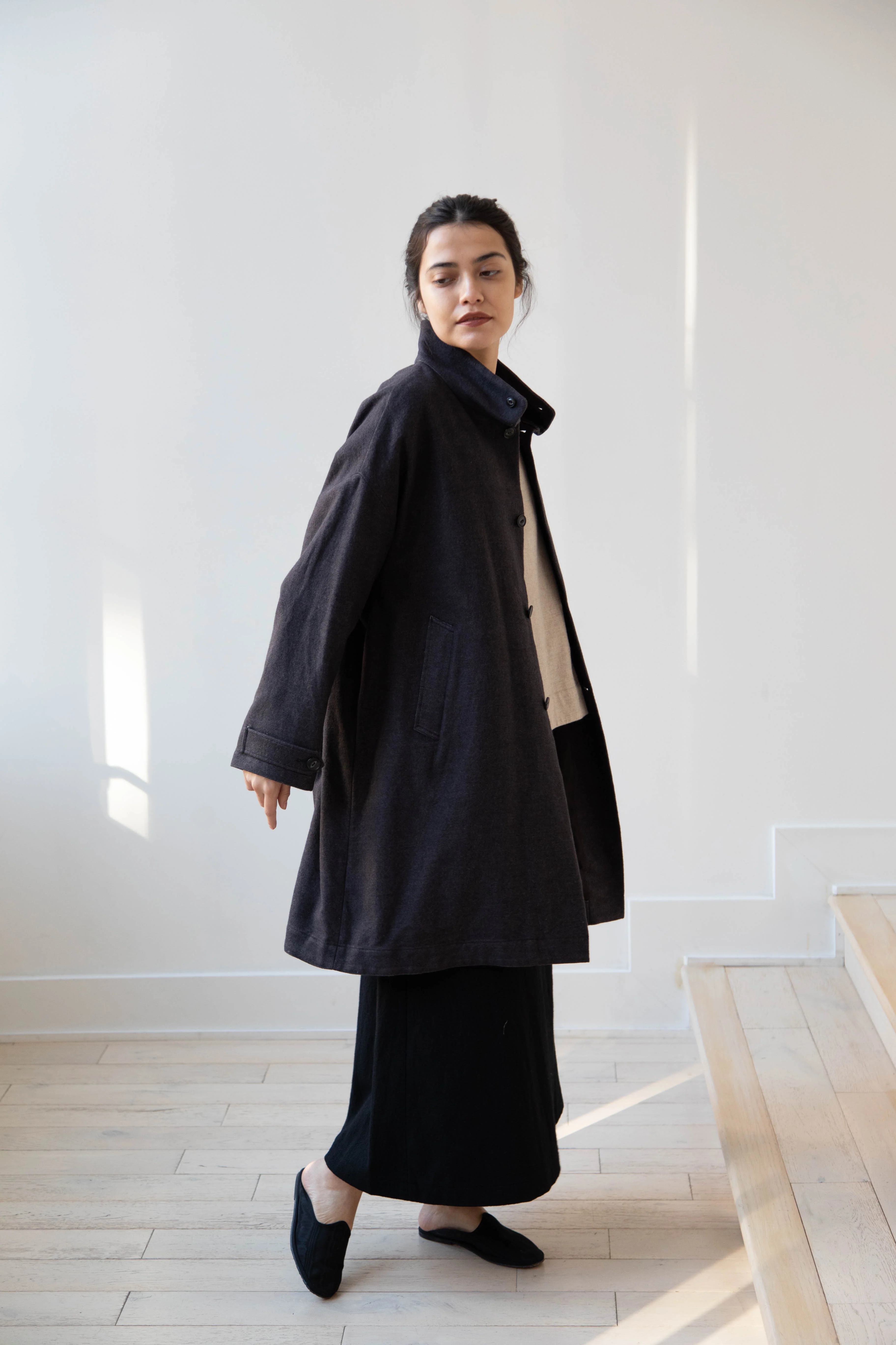 Arts & Science Band Collar Balloon Coat in Charcoal - Image 5