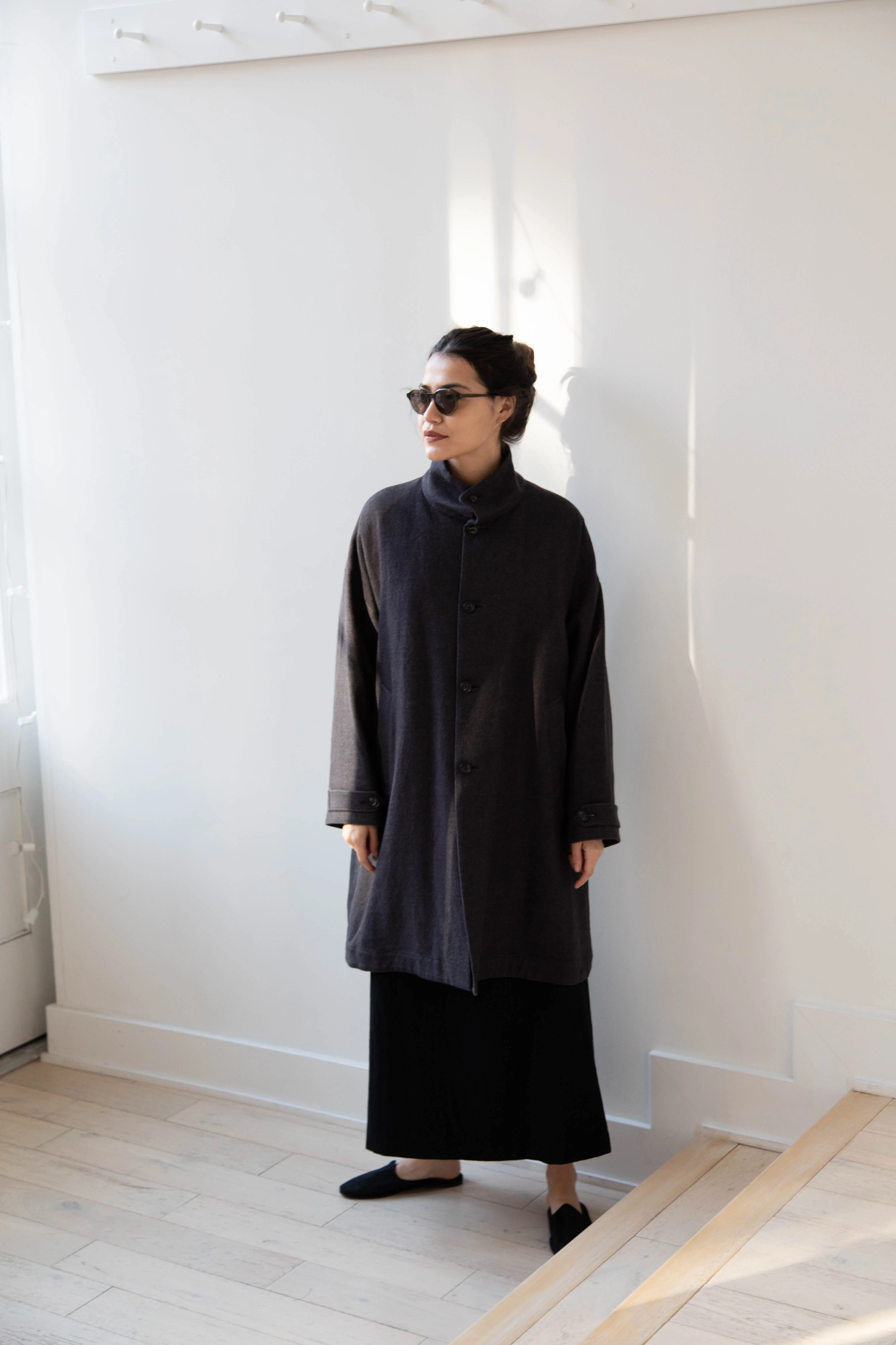 Arts & Science Band Collar Balloon Coat in Charcoal - Image 51