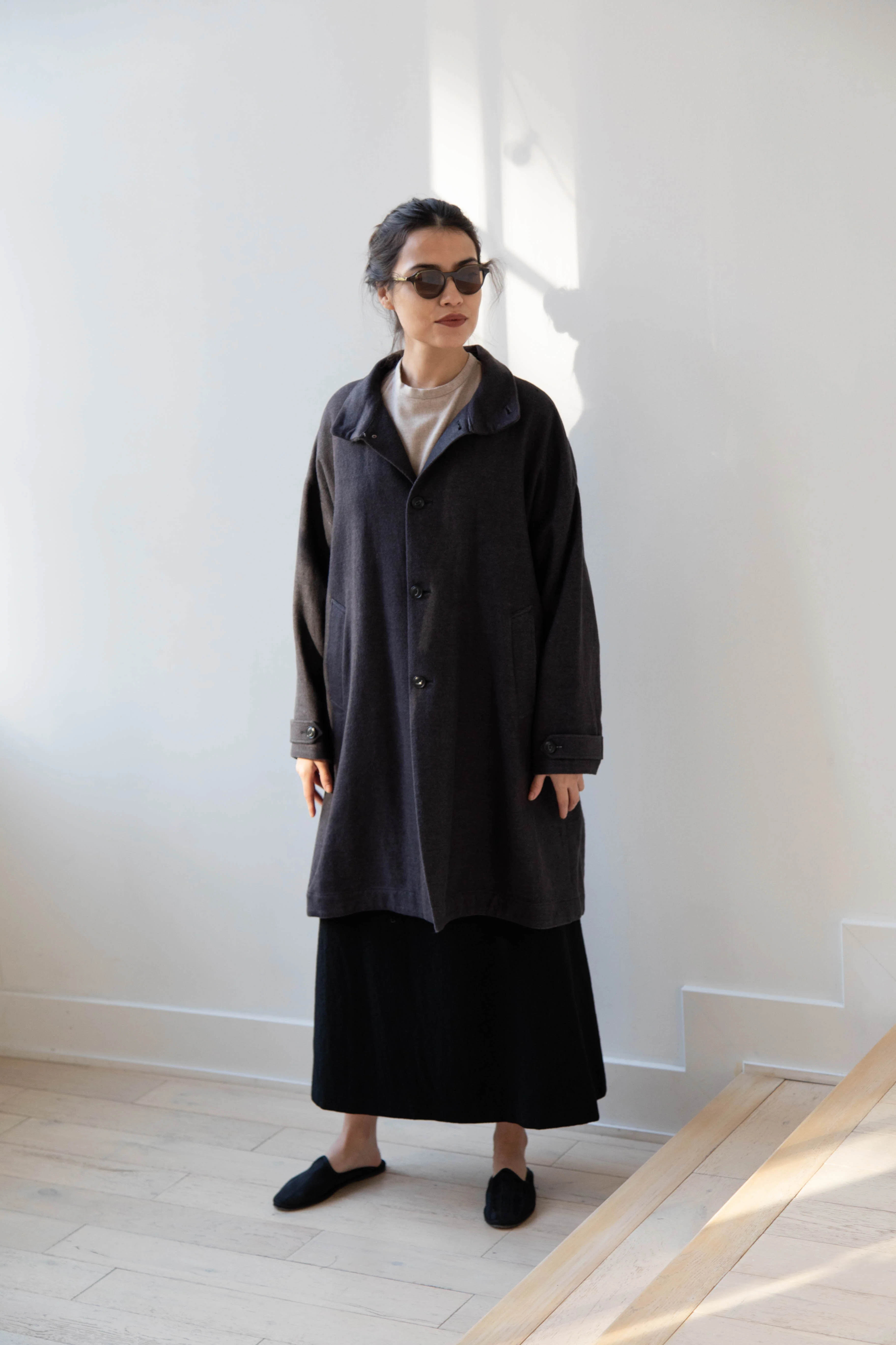 Arts & Science Band Collar Balloon Coat in Charcoal - Image 54