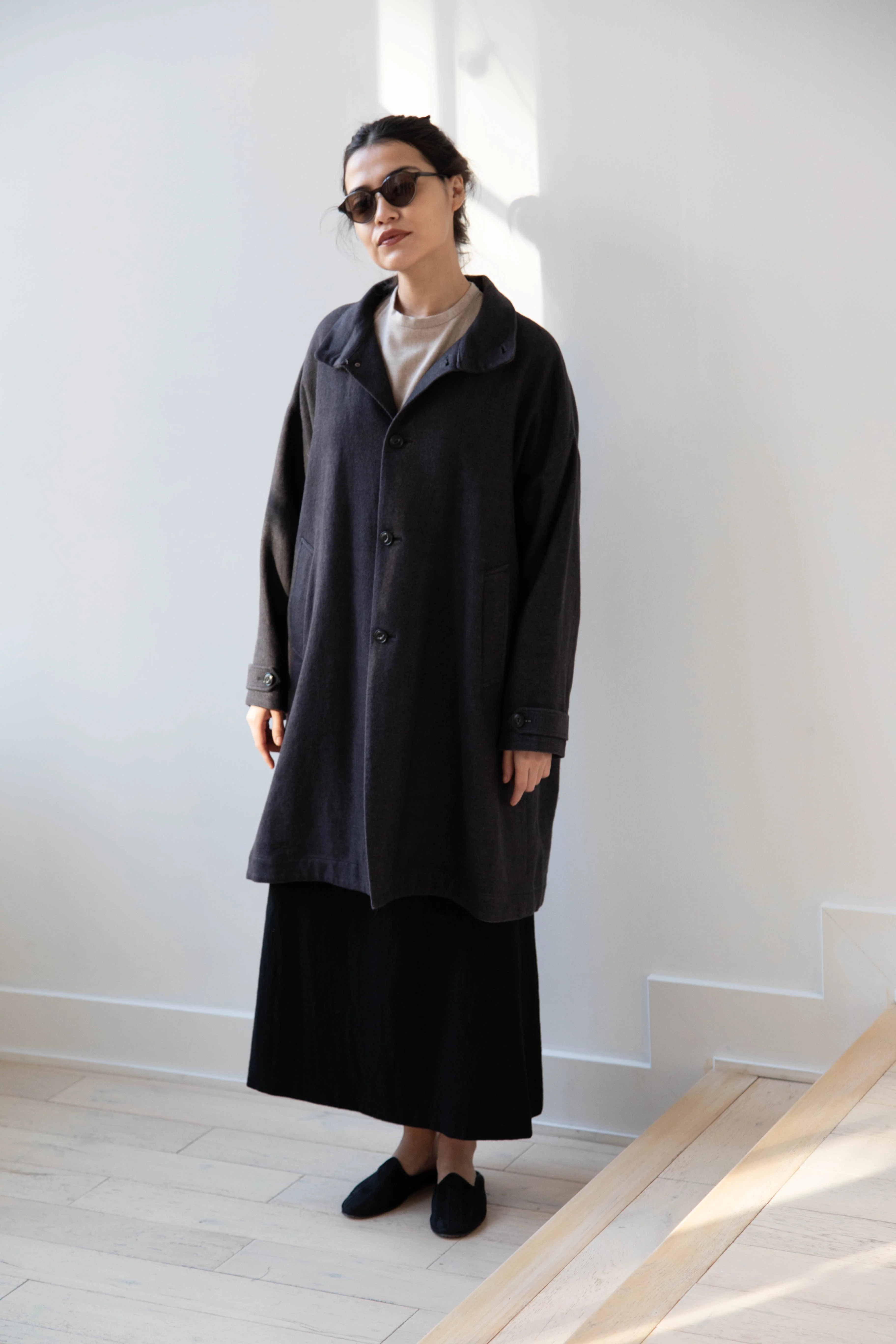 Arts & Science Band Collar Balloon Coat in Charcoal - Image 55