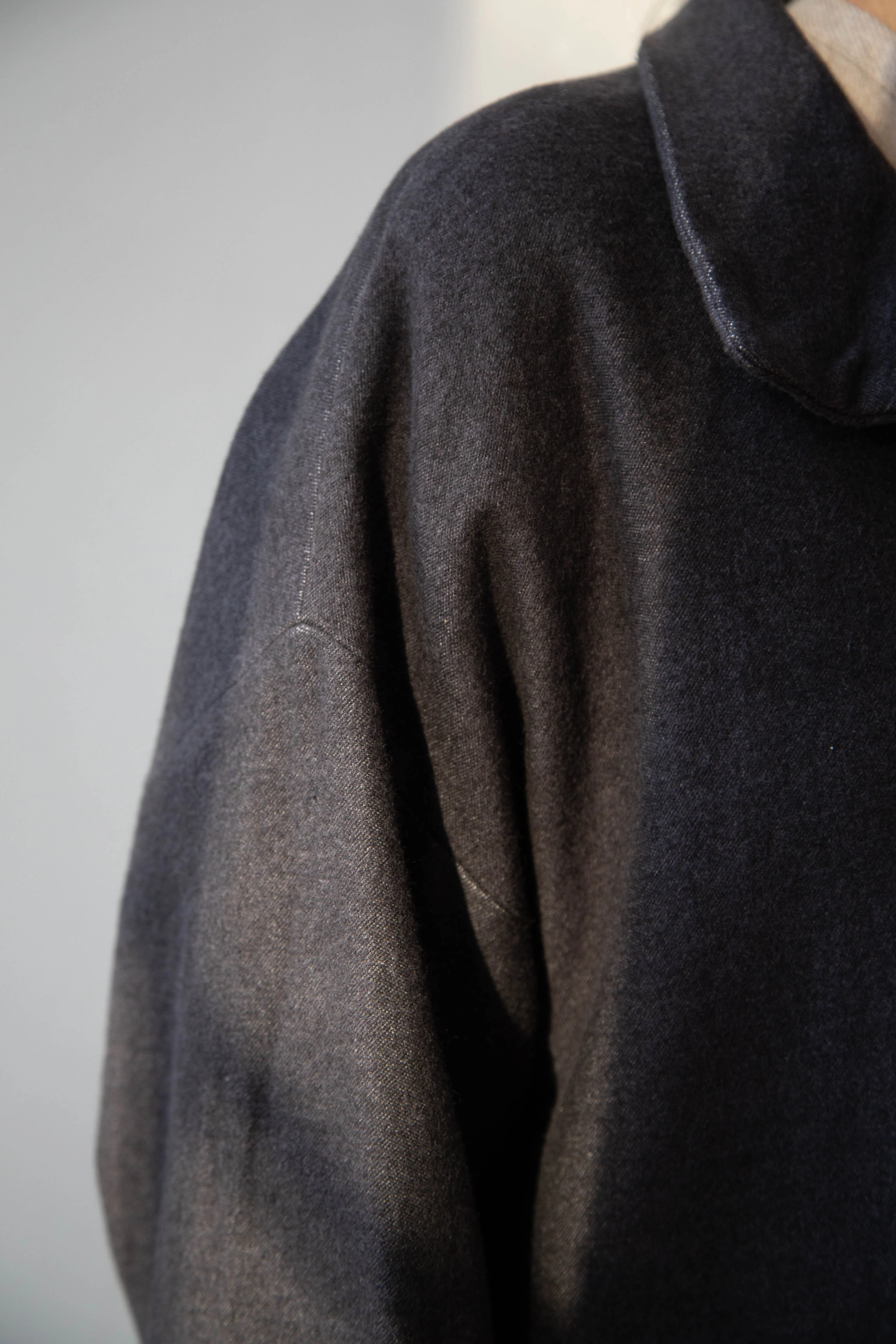Arts & Science Band Collar Balloon Coat in Charcoal - Image 56