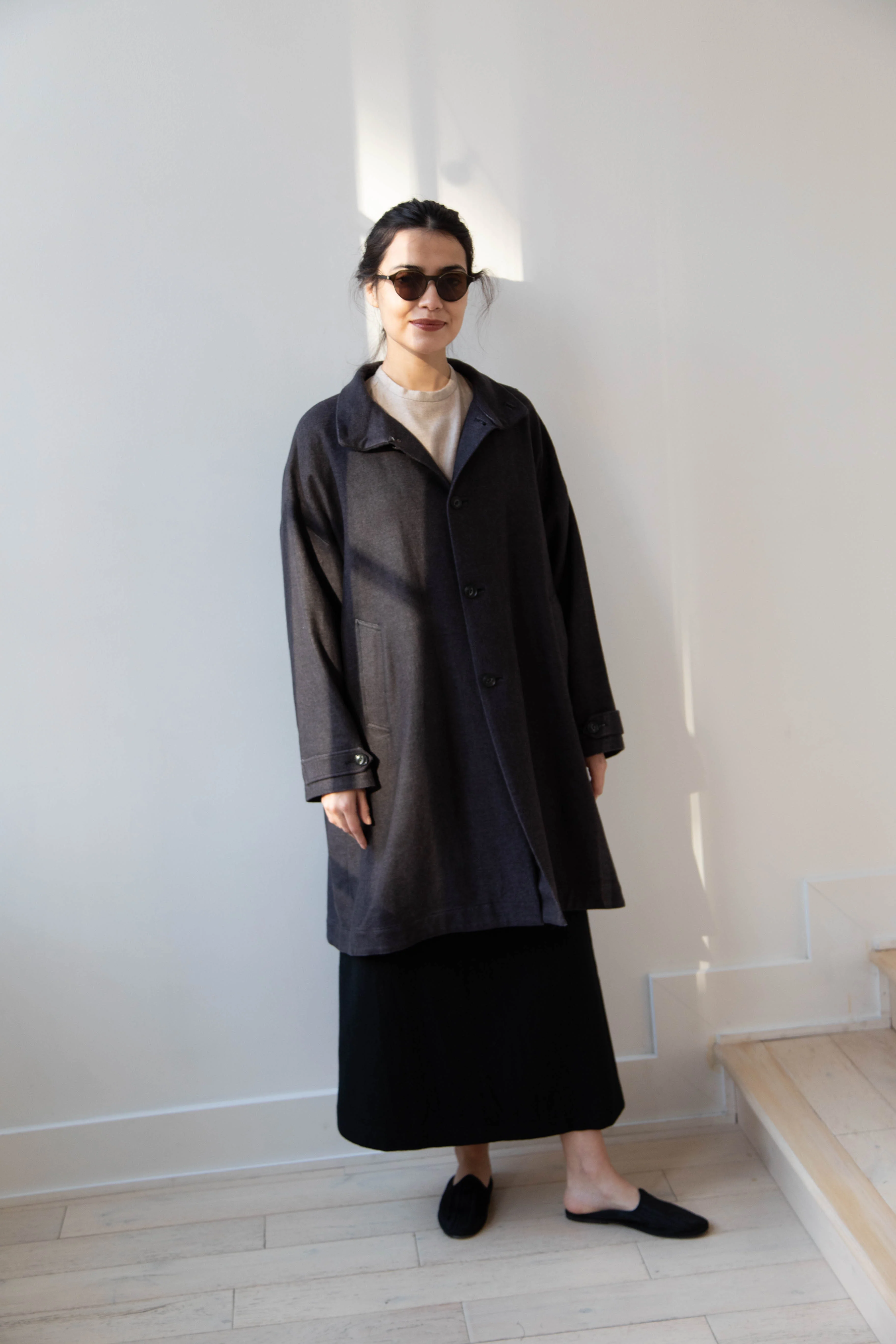 Arts & Science Band Collar Balloon Coat in Charcoal - Image 57