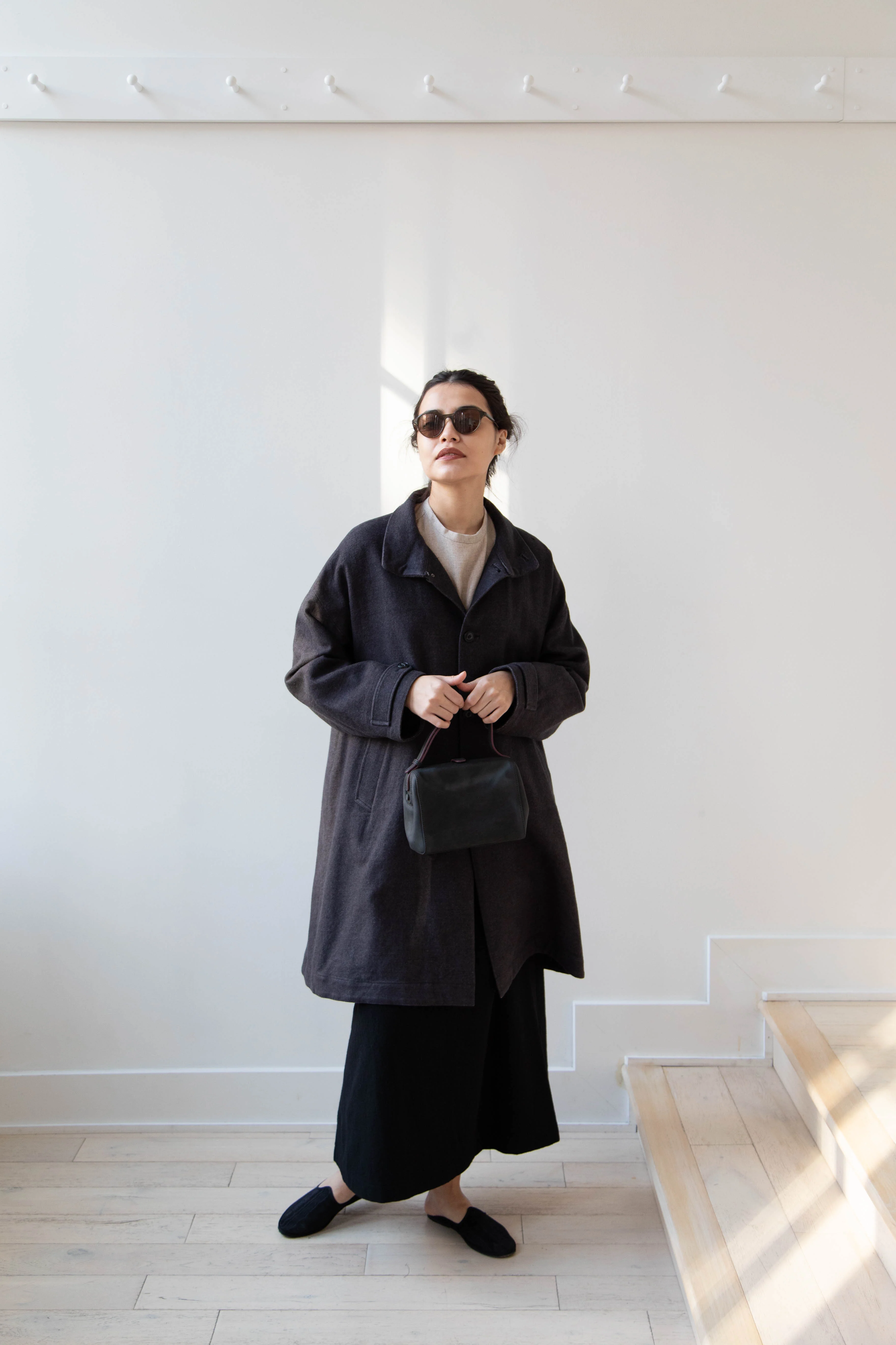 Arts & Science Band Collar Balloon Coat in Charcoal - Image 59