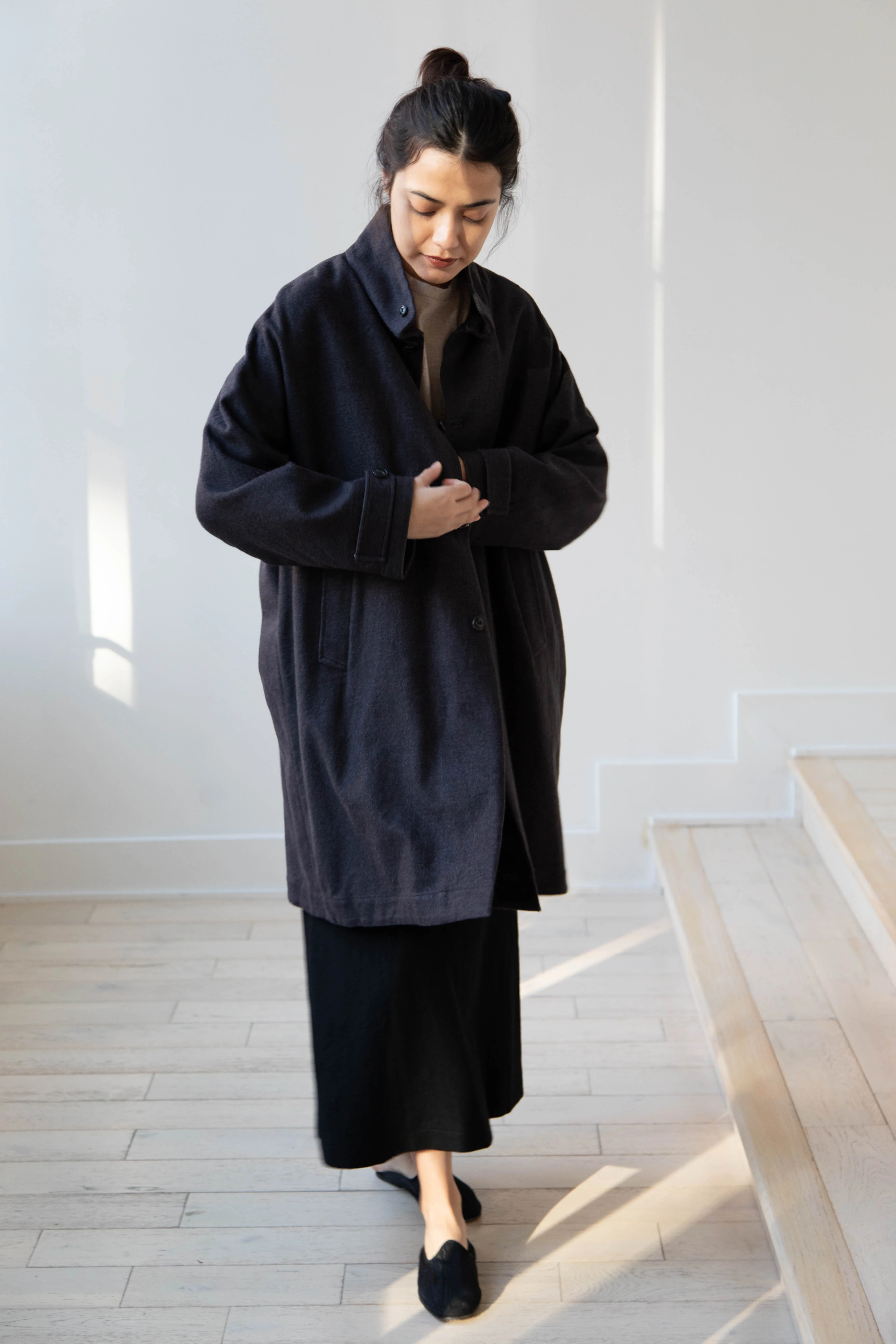 Arts & Science Band Collar Balloon Coat in Charcoal - Image 6