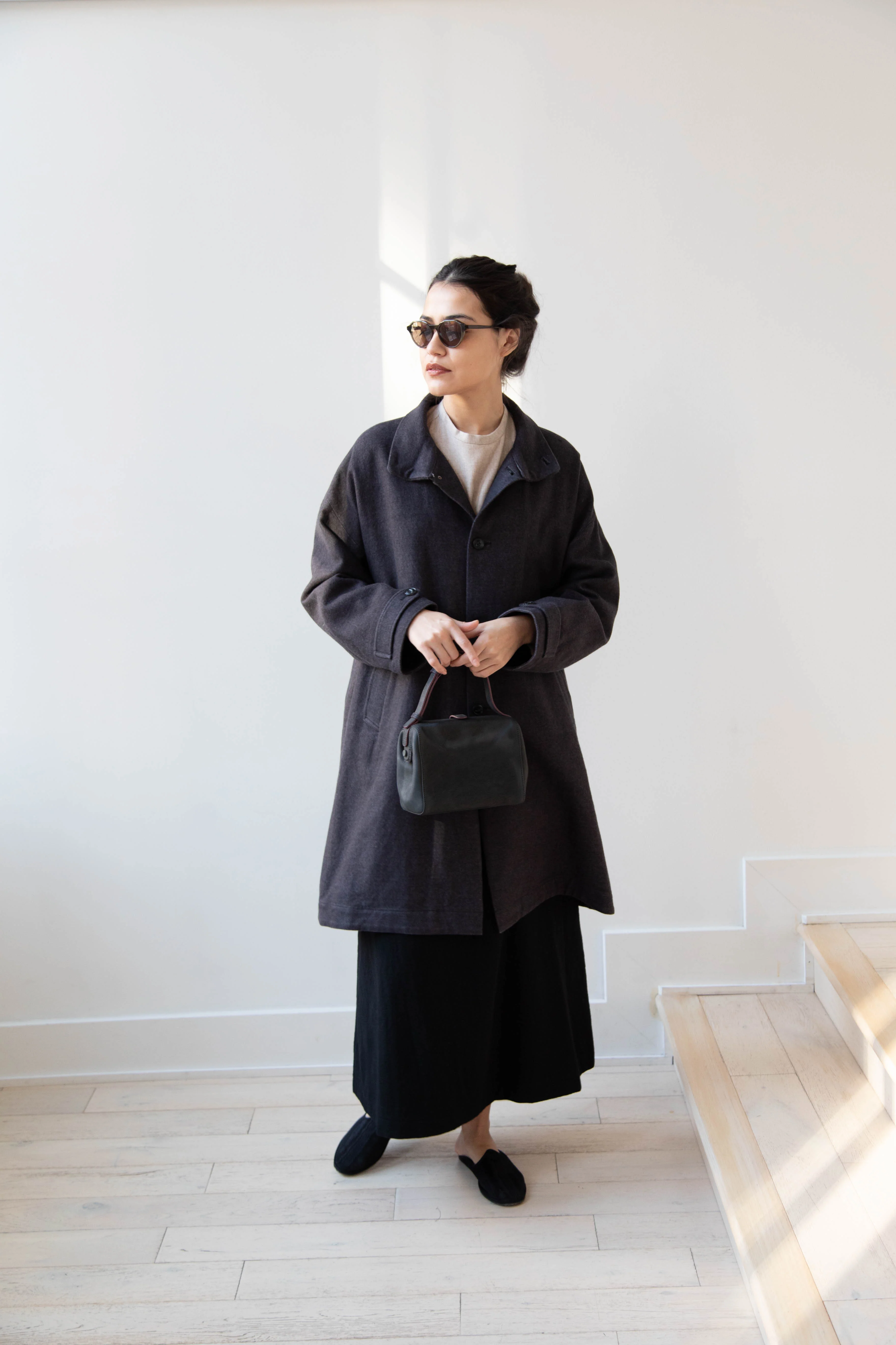 Arts & Science Band Collar Balloon Coat in Charcoal - Image 60