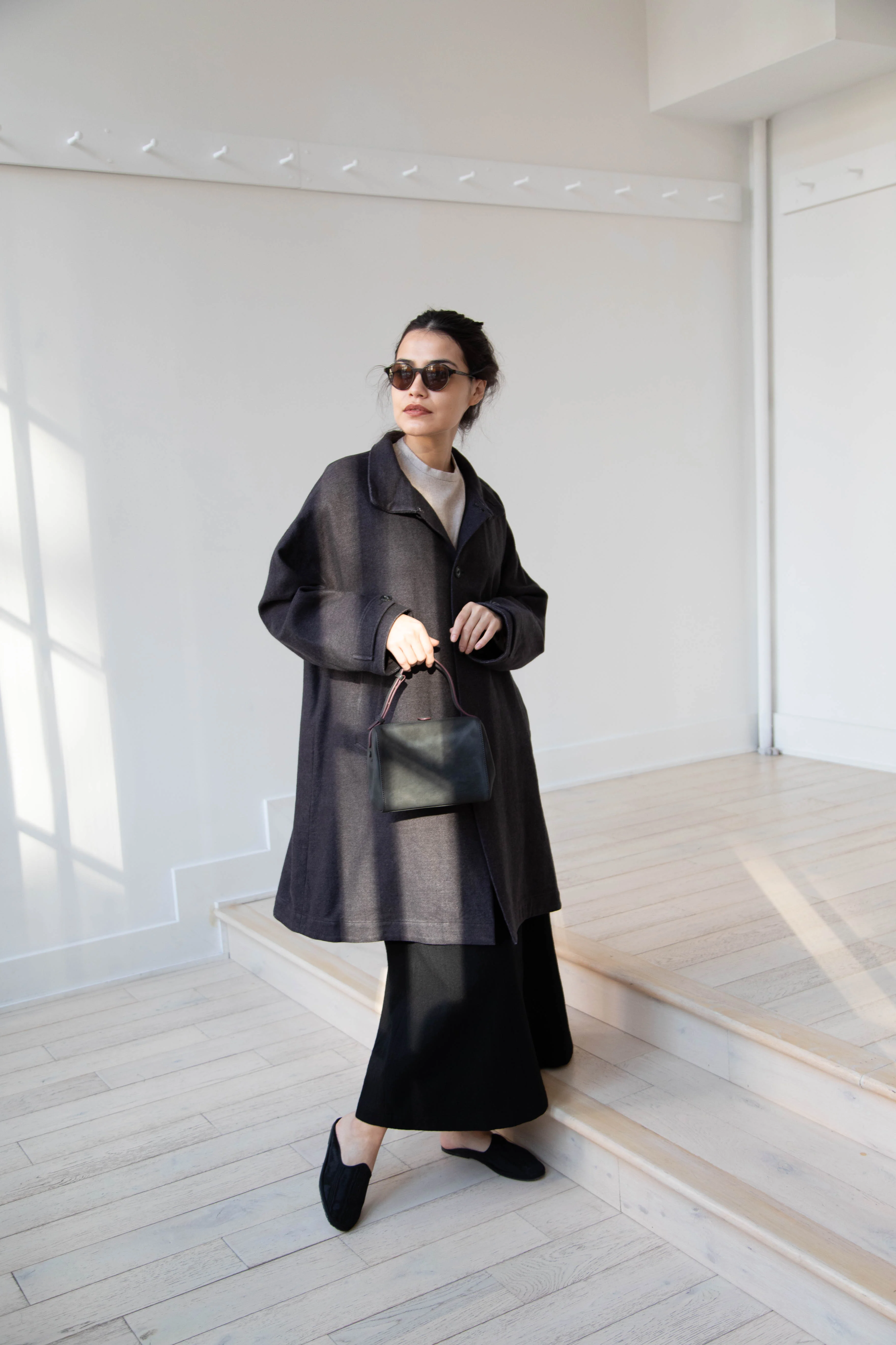 Arts & Science Band Collar Balloon Coat in Charcoal - Image 61
