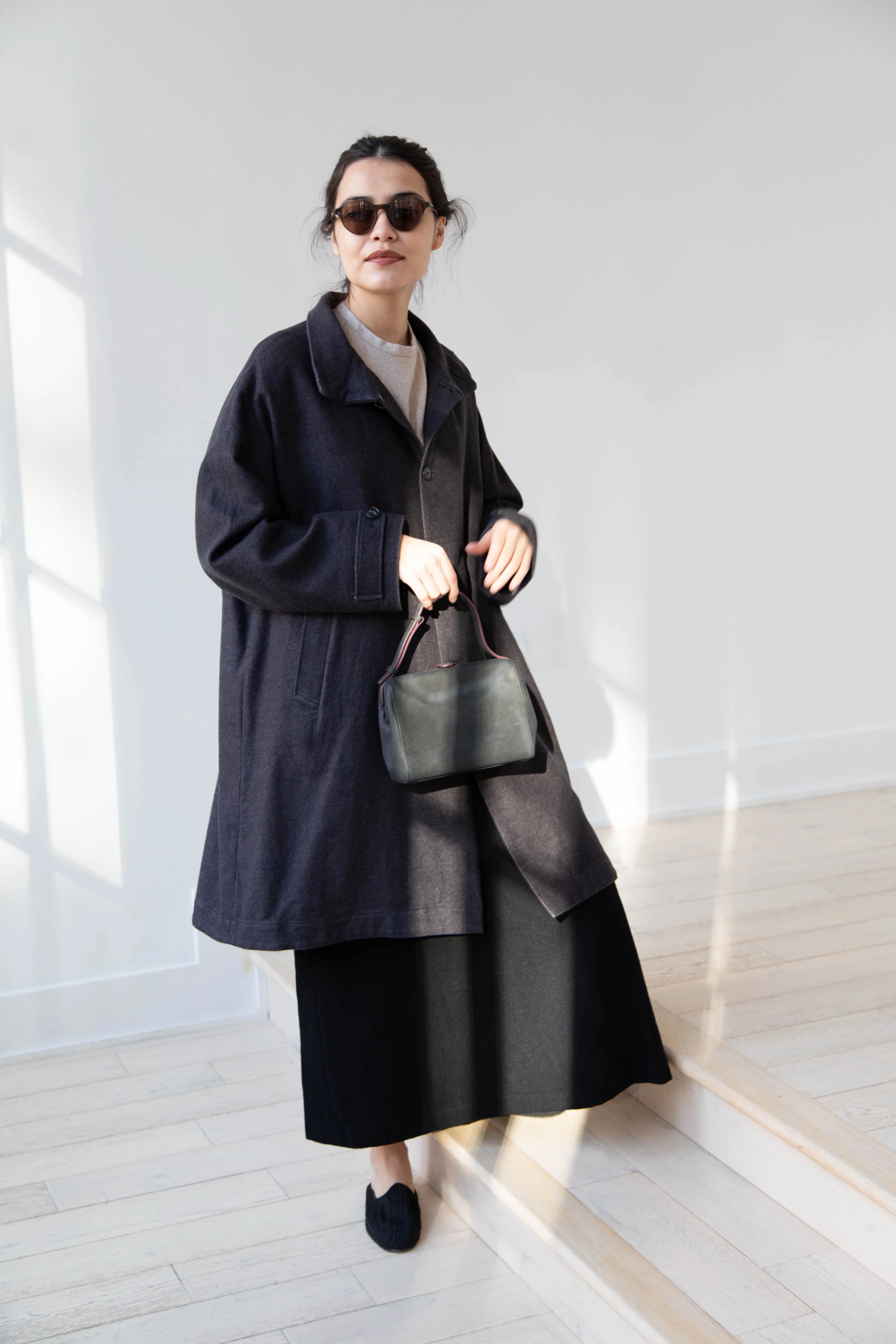 Arts & Science Band Collar Balloon Coat in Charcoal - Image 67