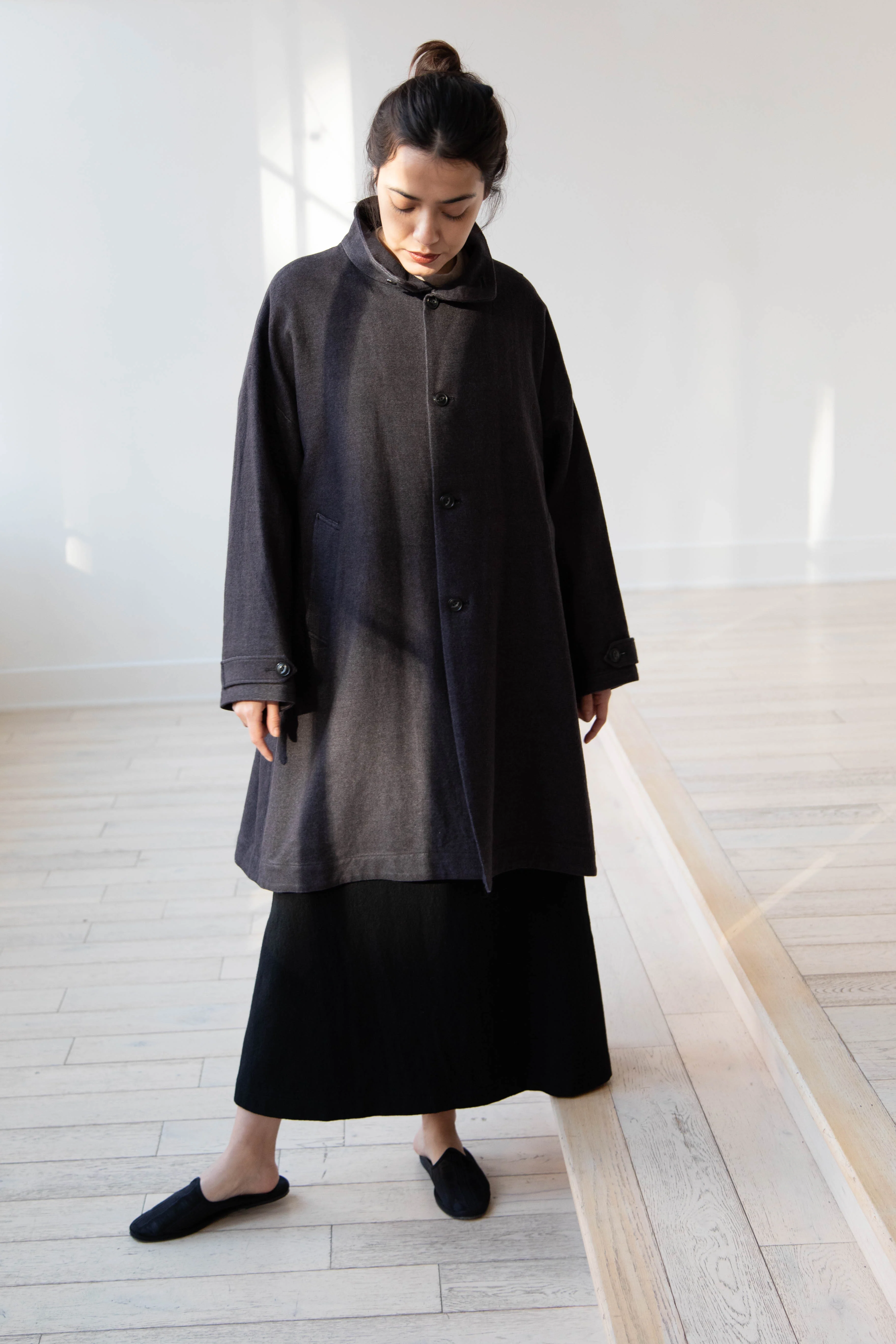 Arts & Science Band Collar Balloon Coat in Charcoal - Image 7