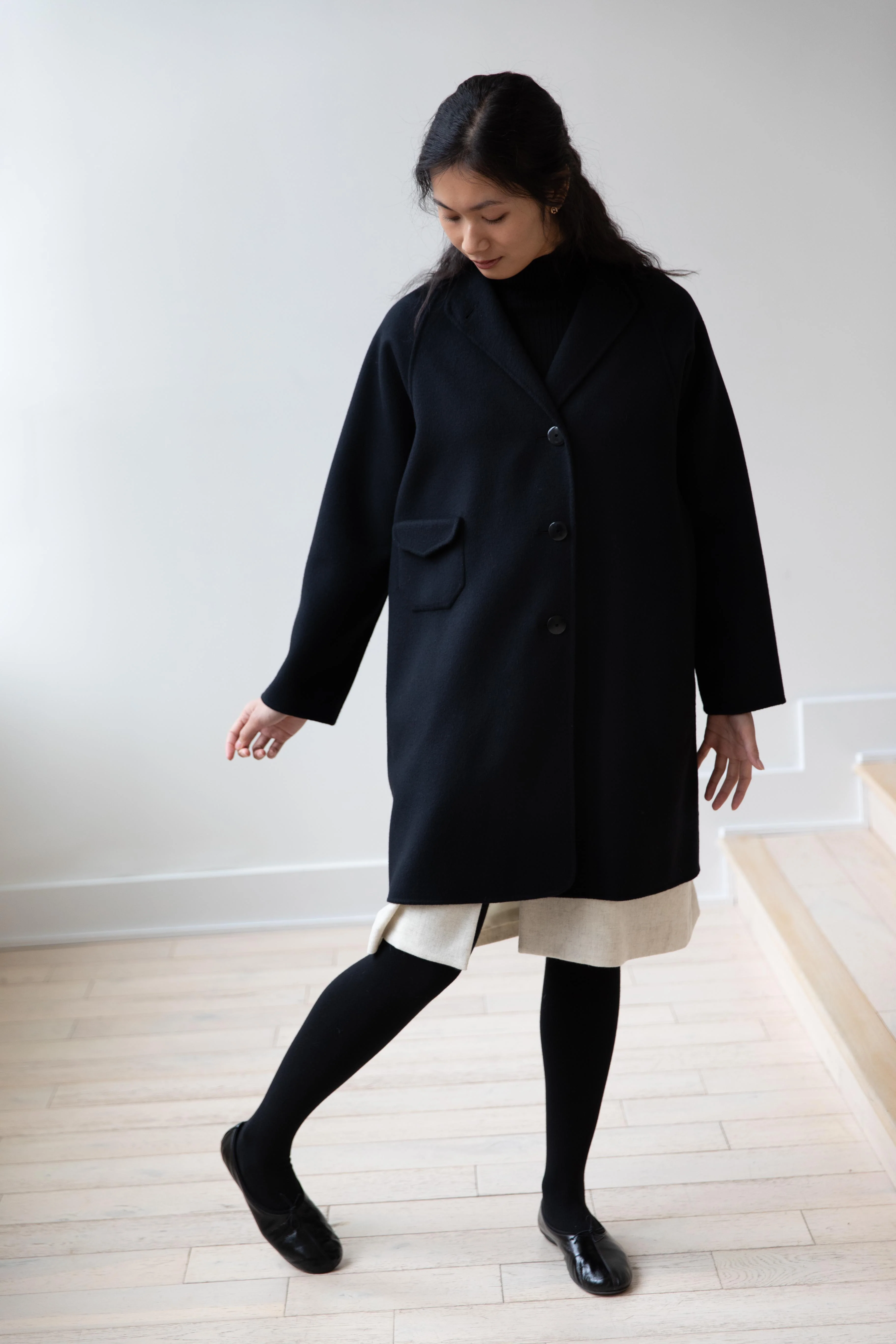Arts & Science | Single Patch Pocket Raglan Coat in Black - Image 2