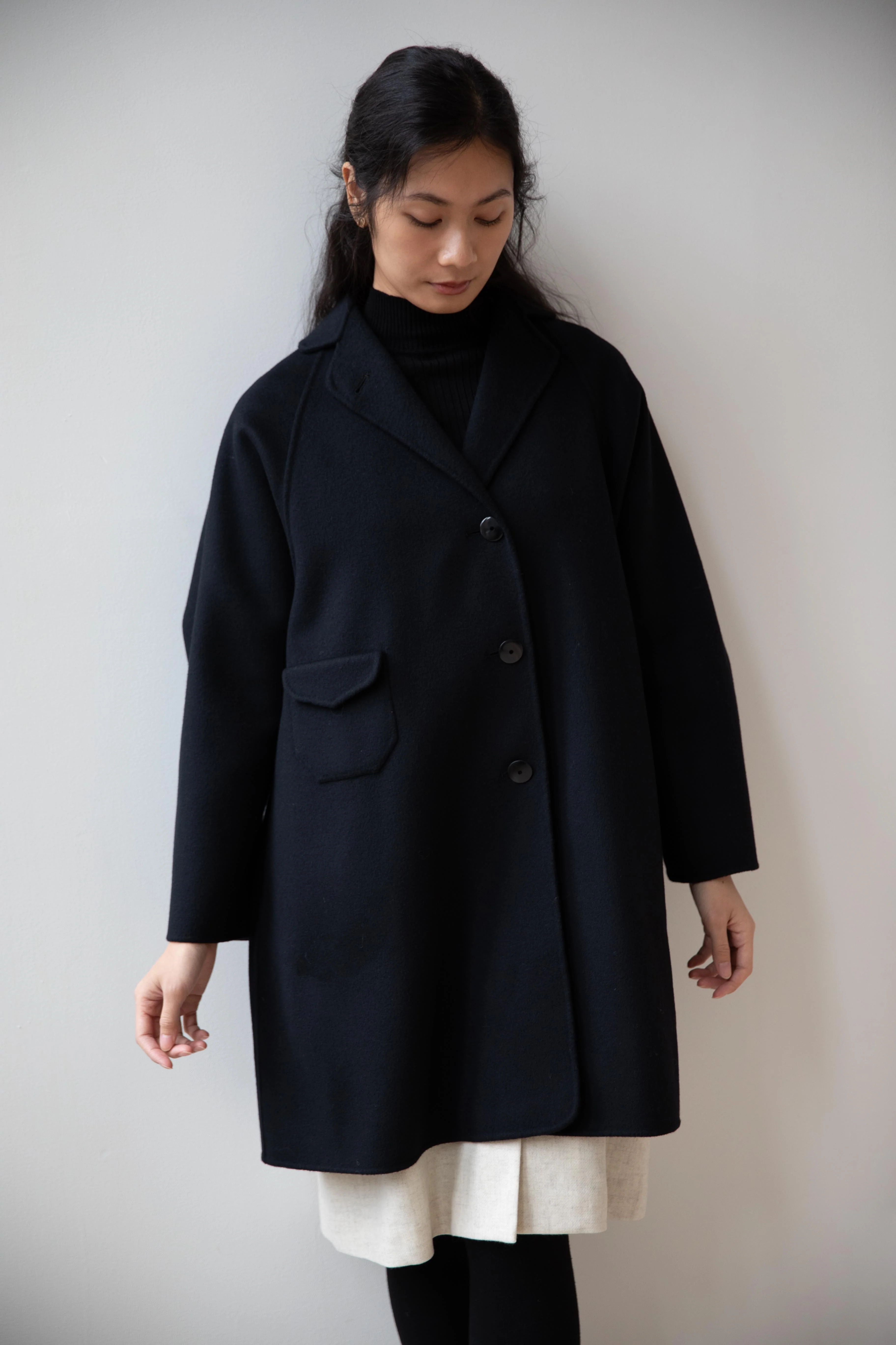 Arts & Science | Single Patch Pocket Raglan Coat in Black - Image 23