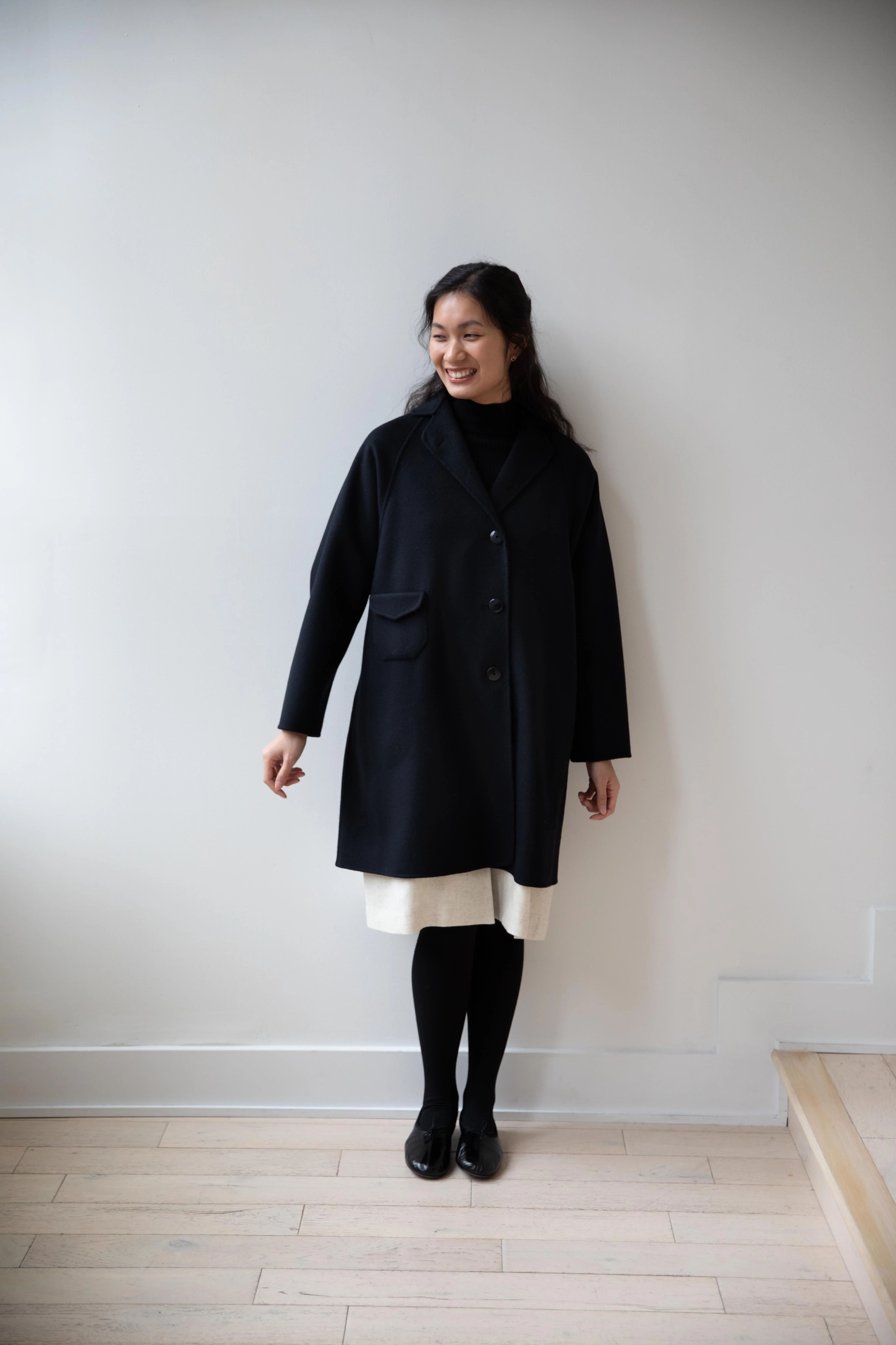 Arts & Science | Single Patch Pocket Raglan Coat in Black - Image 24