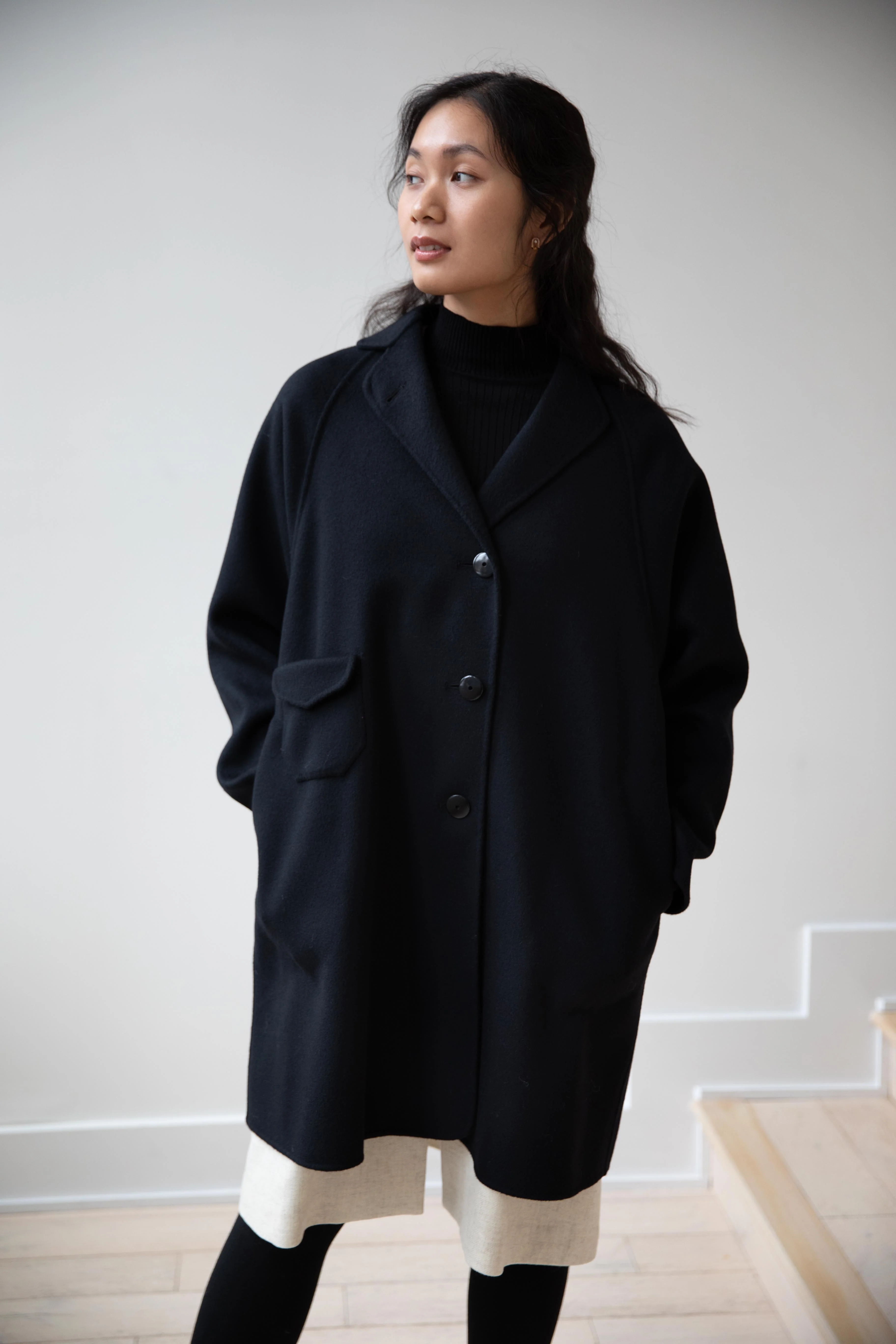 Arts & Science | Single Patch Pocket Raglan Coat in Black - Image 25
