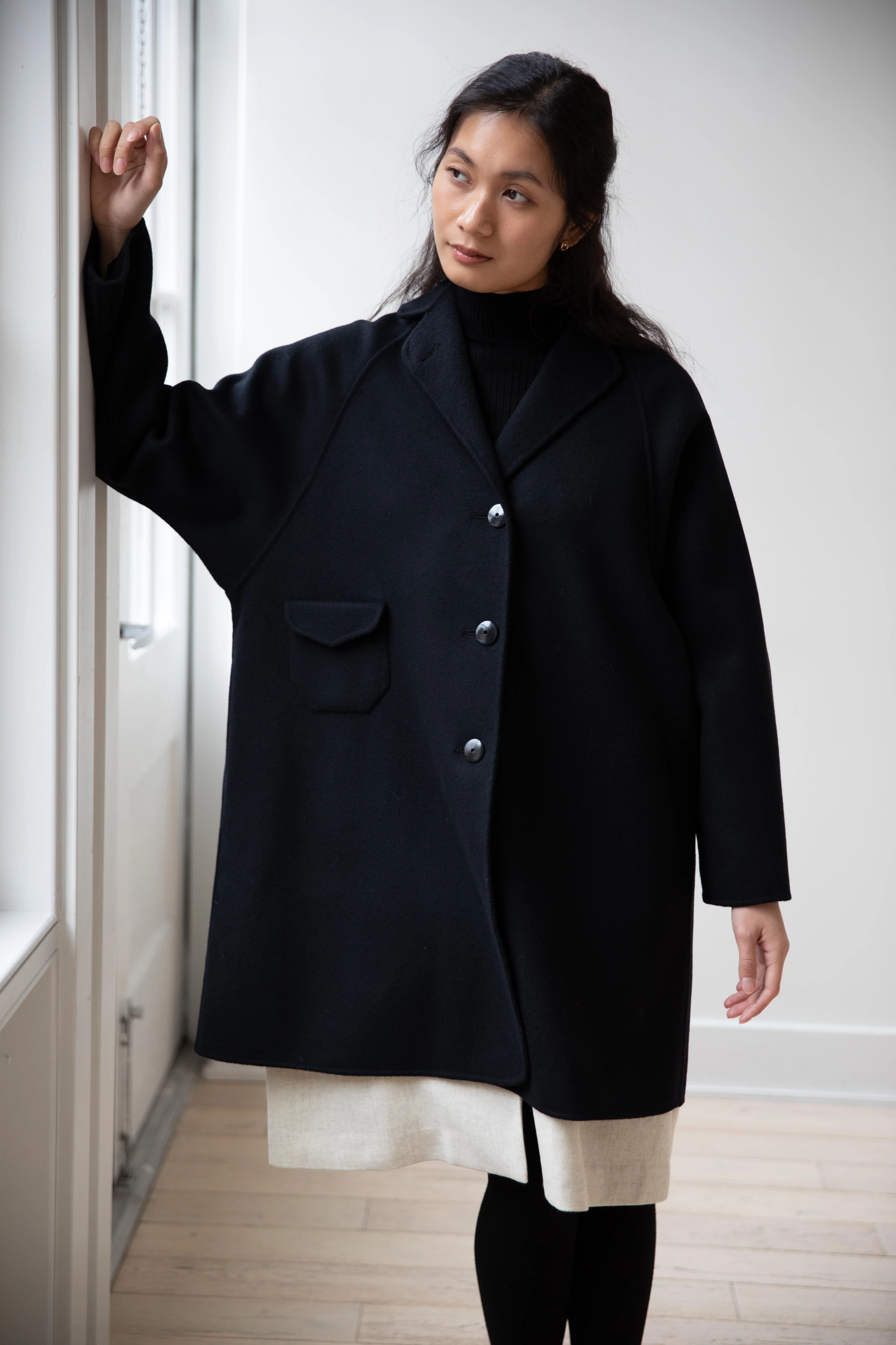 Arts & Science | Single Patch Pocket Raglan Coat in Black - Image 28