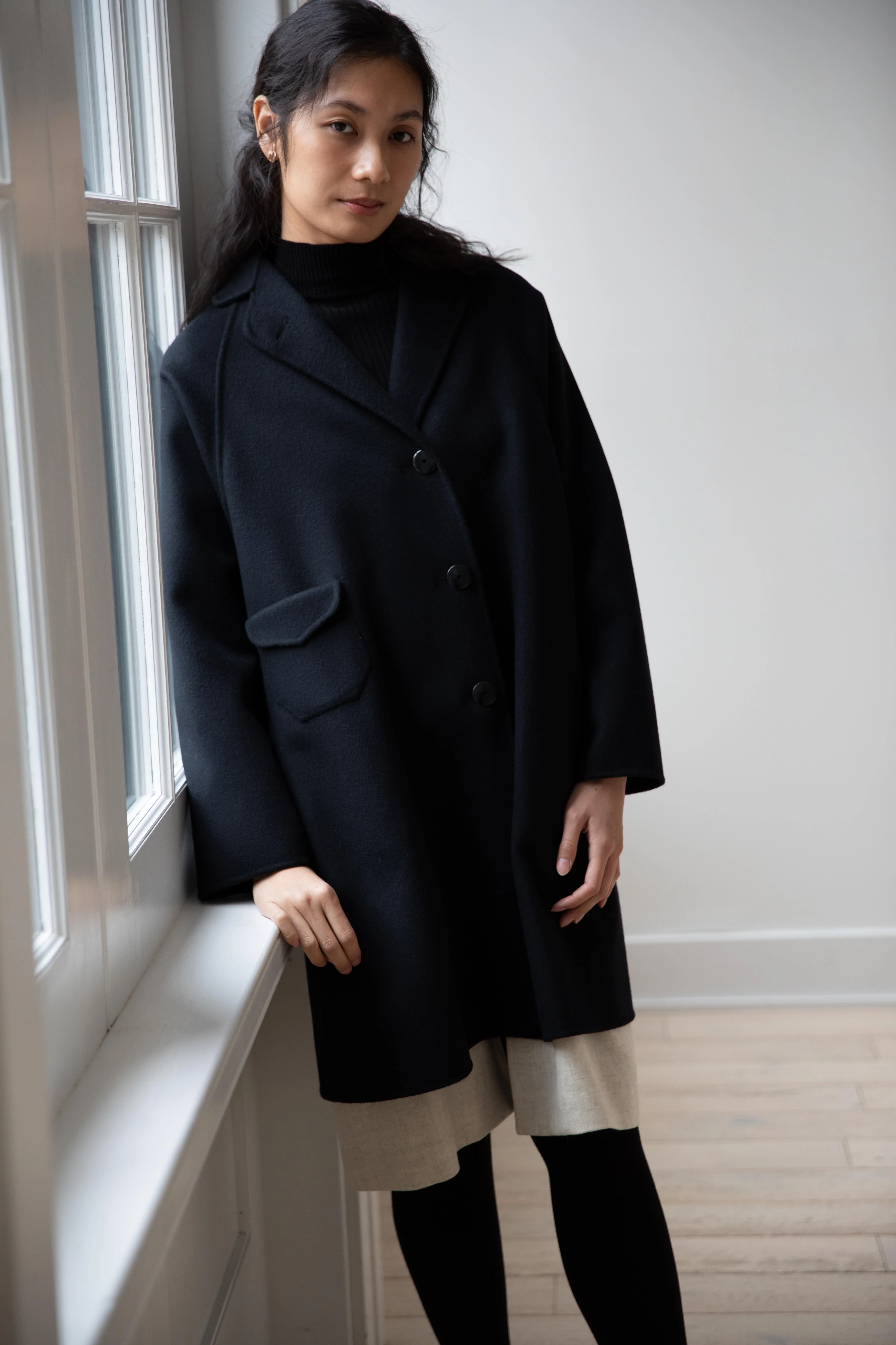 Arts & Science | Single Patch Pocket Raglan Coat in Black - Image 29
