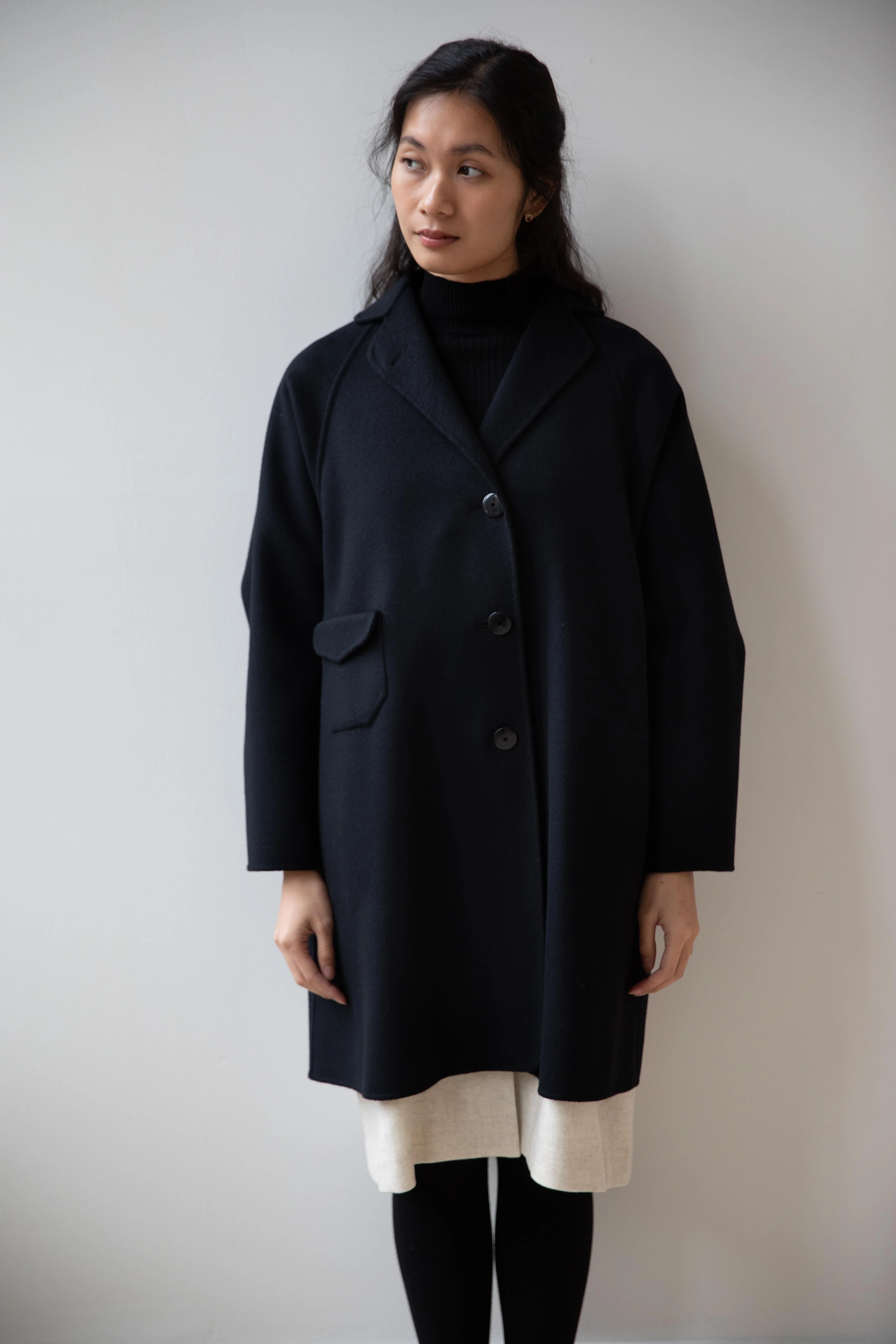 Arts & Science | Single Patch Pocket Raglan Coat in Black - Image 3