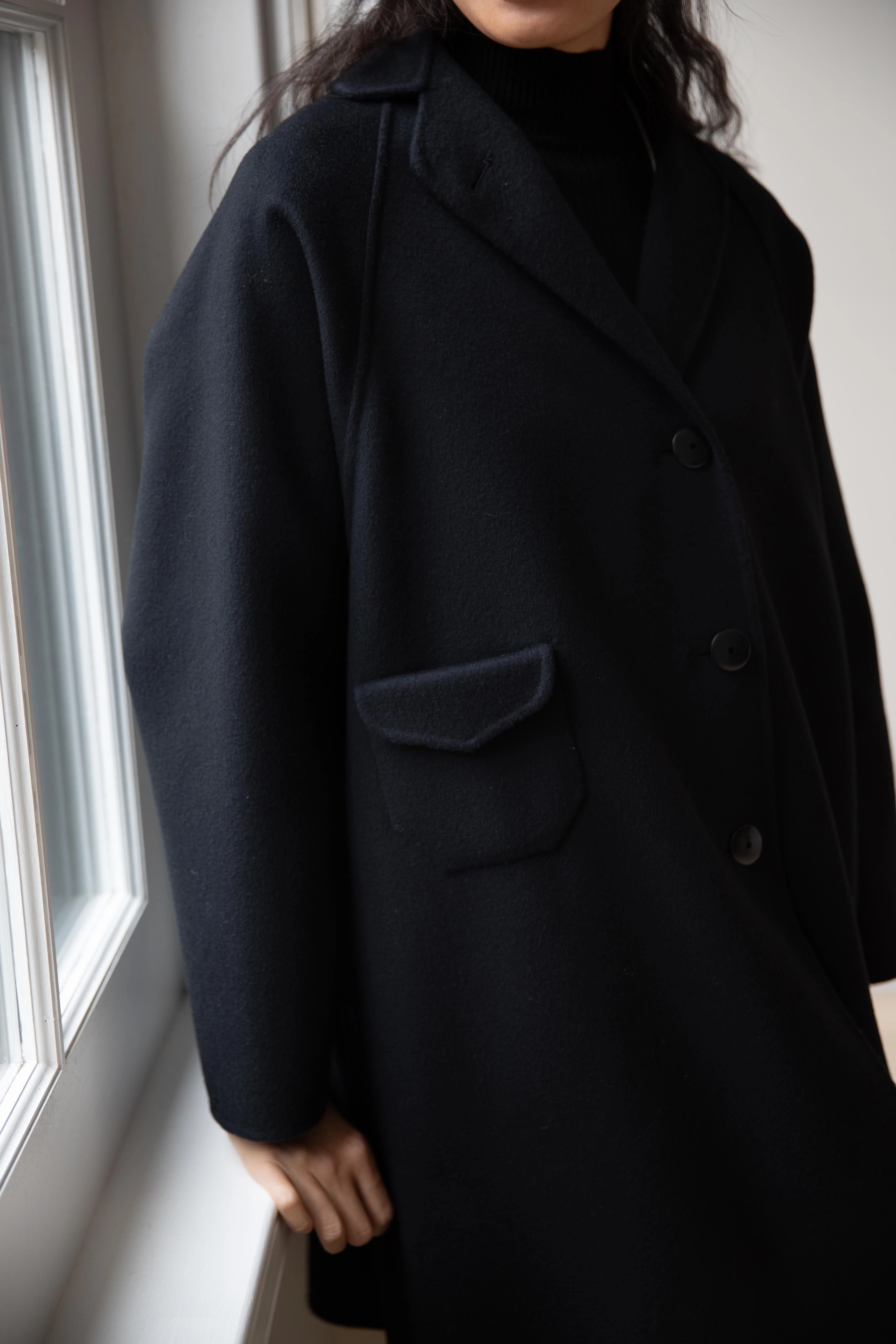 Arts & Science | Single Patch Pocket Raglan Coat in Black - Image 30