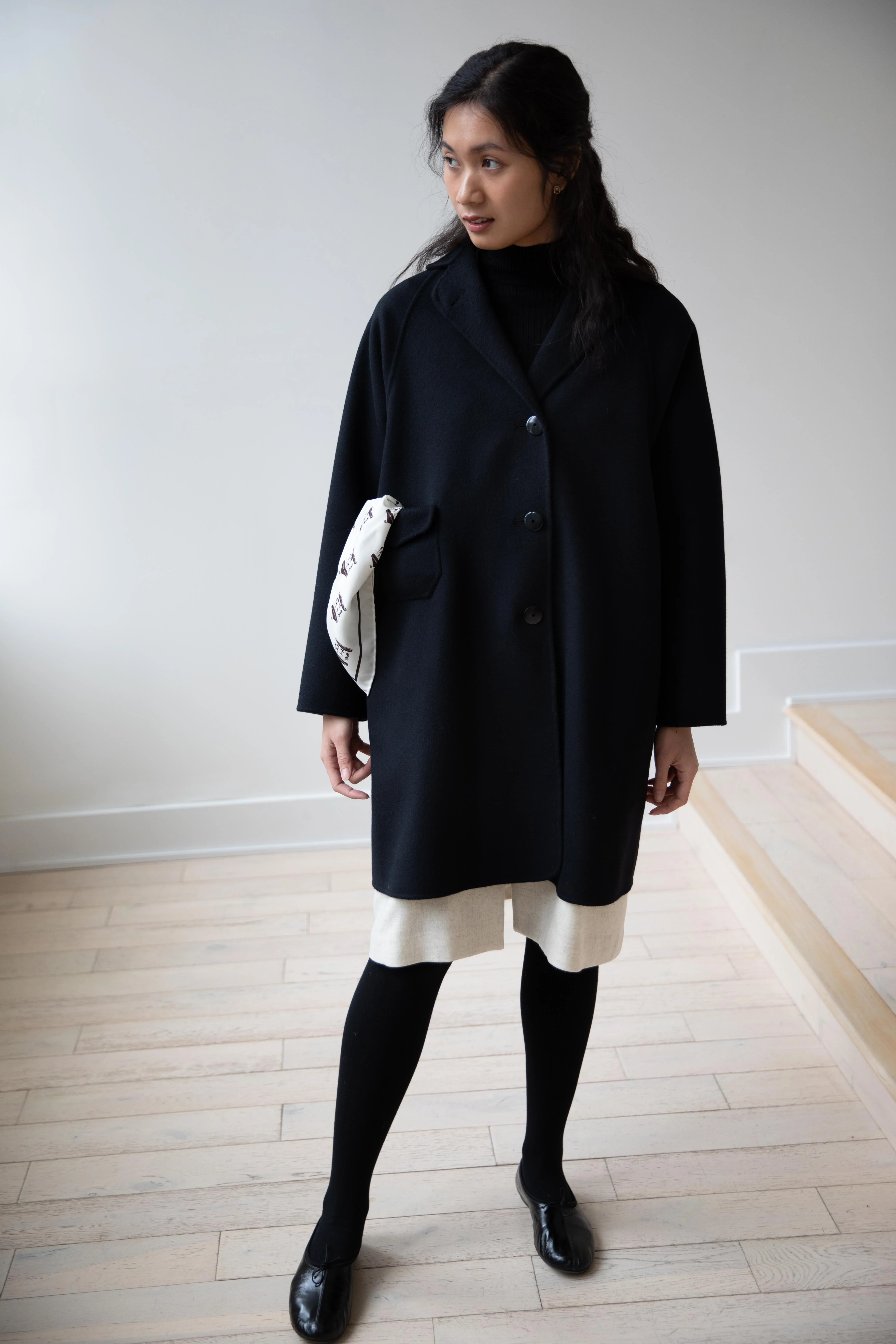 Arts & Science | Single Patch Pocket Raglan Coat in Black - Image 31
