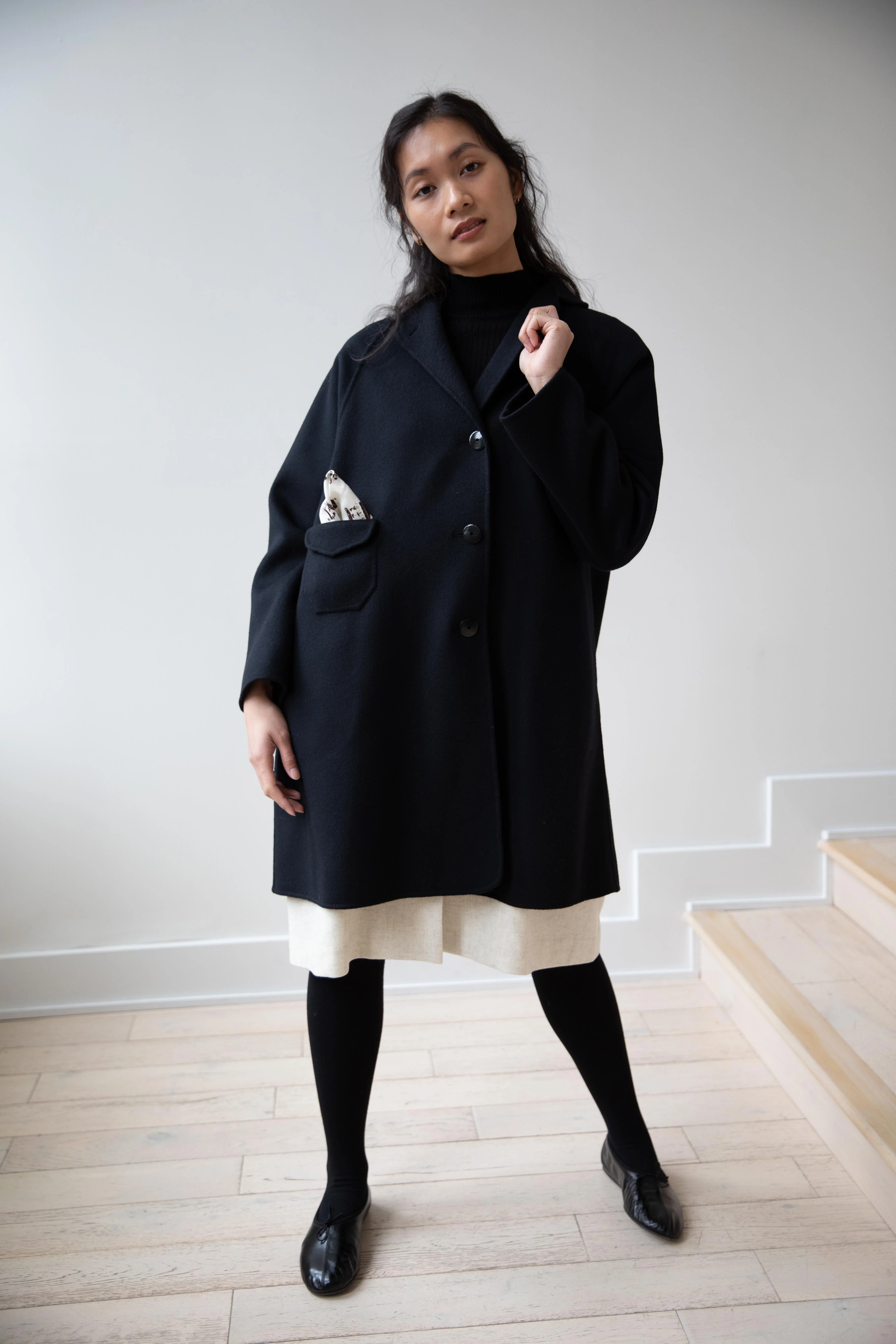 Arts & Science | Single Patch Pocket Raglan Coat in Black - Image 32