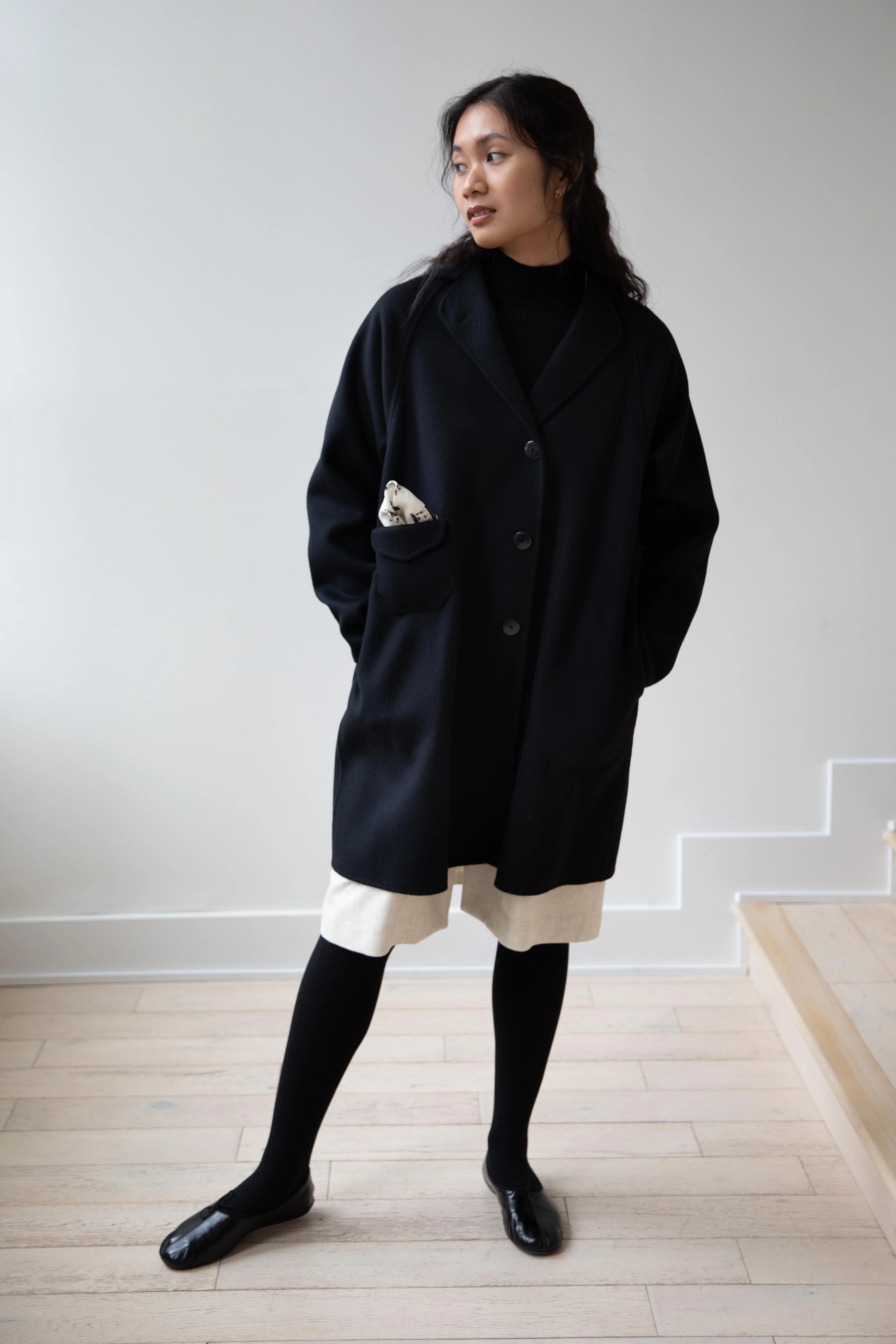 Arts & Science | Single Patch Pocket Raglan Coat in Black - Image 33