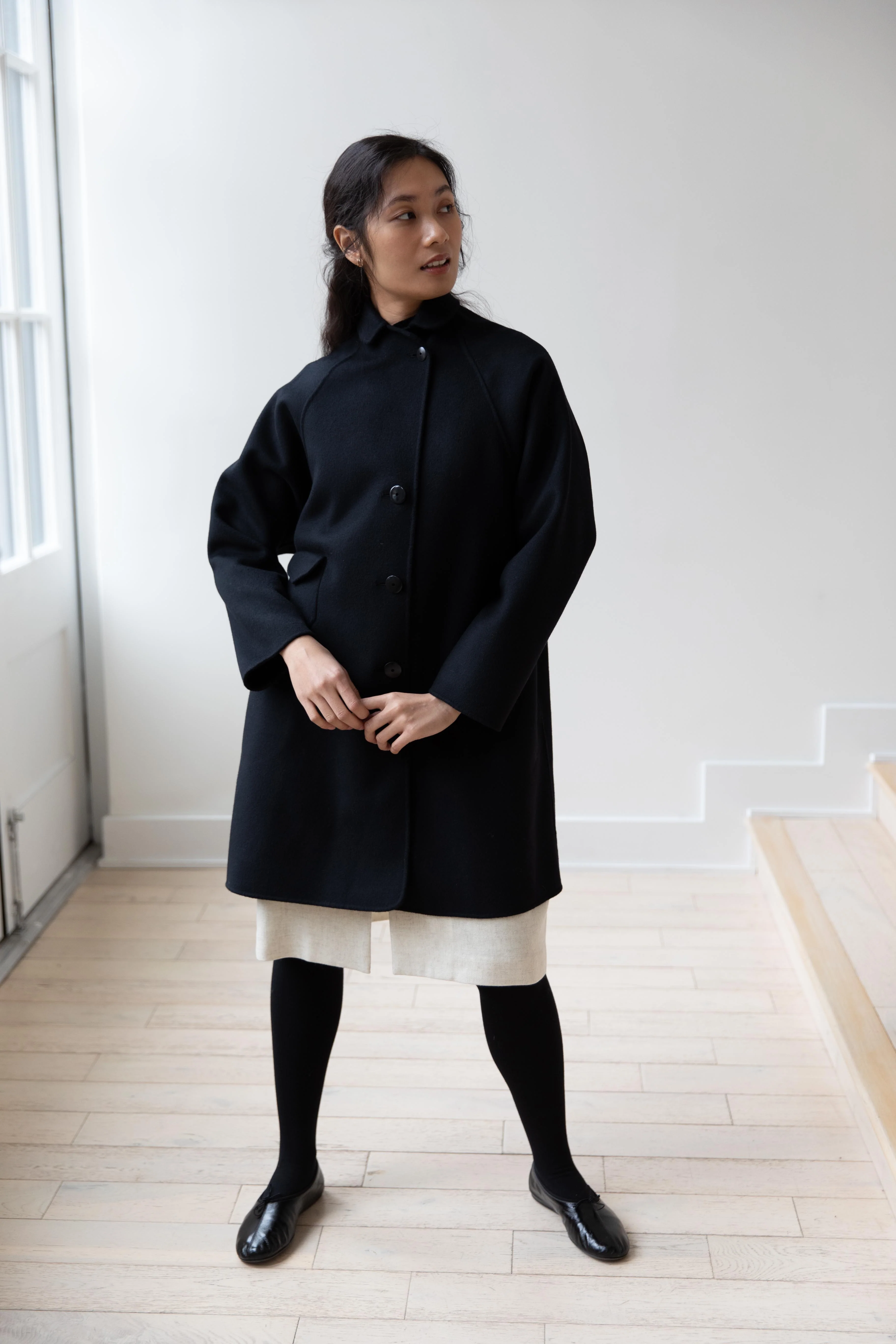 Arts & Science | Single Patch Pocket Raglan Coat in Black - Image 35