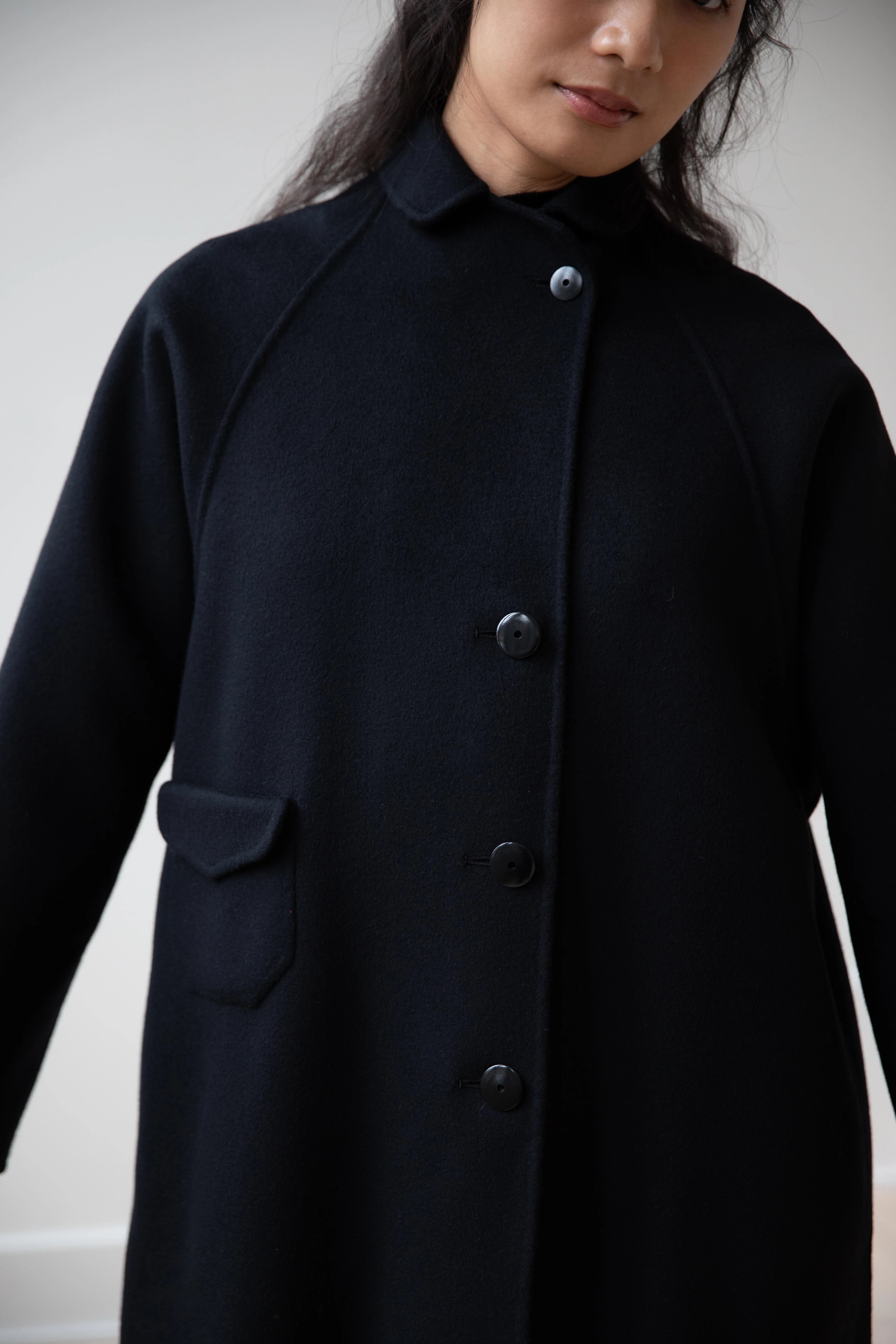 Arts & Science | Single Patch Pocket Raglan Coat in Black - Image 37